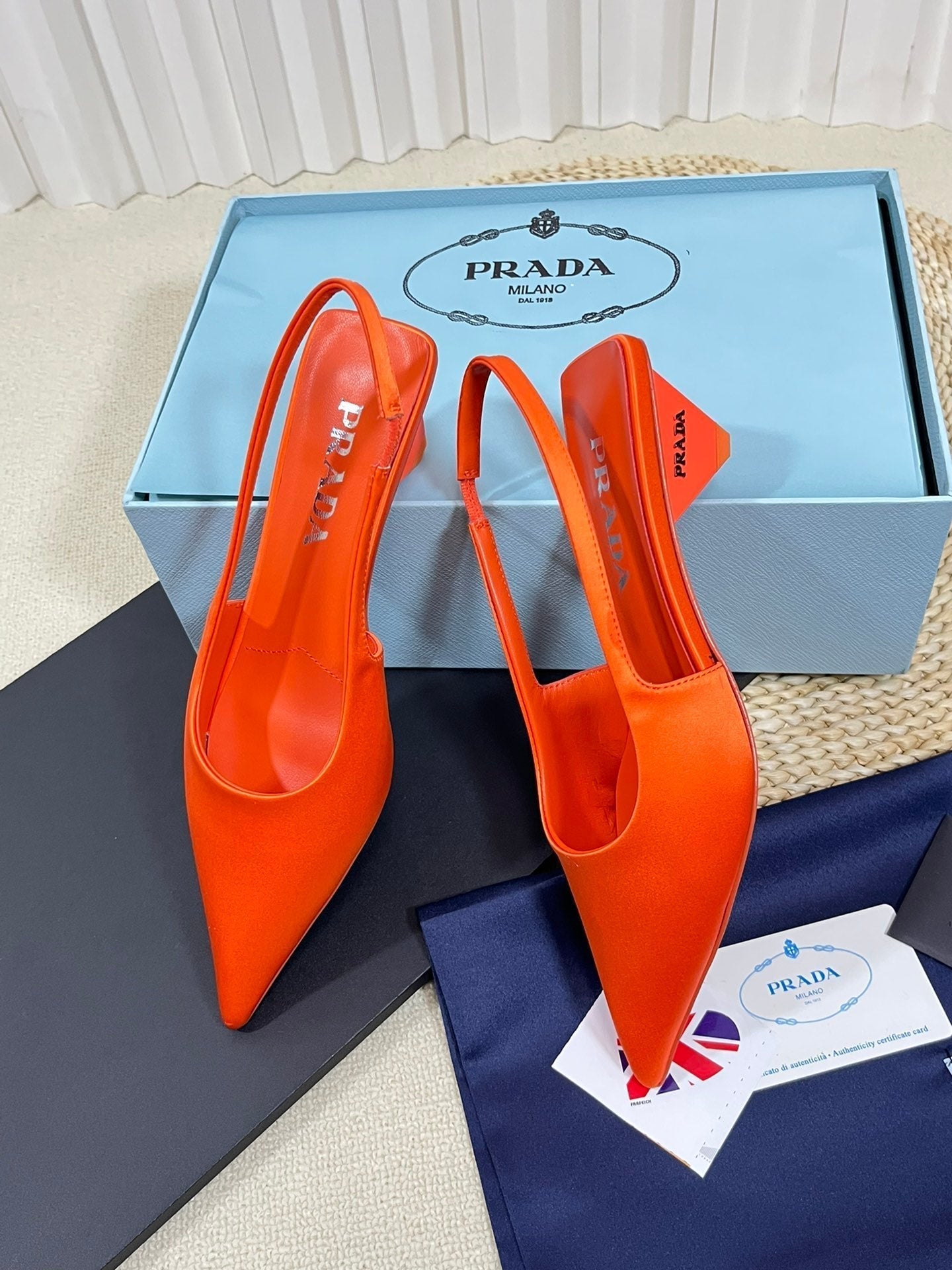 PRA POINTED TOE SLINGBACK PUMPS BRIGHT ORANGE SATIN - 35