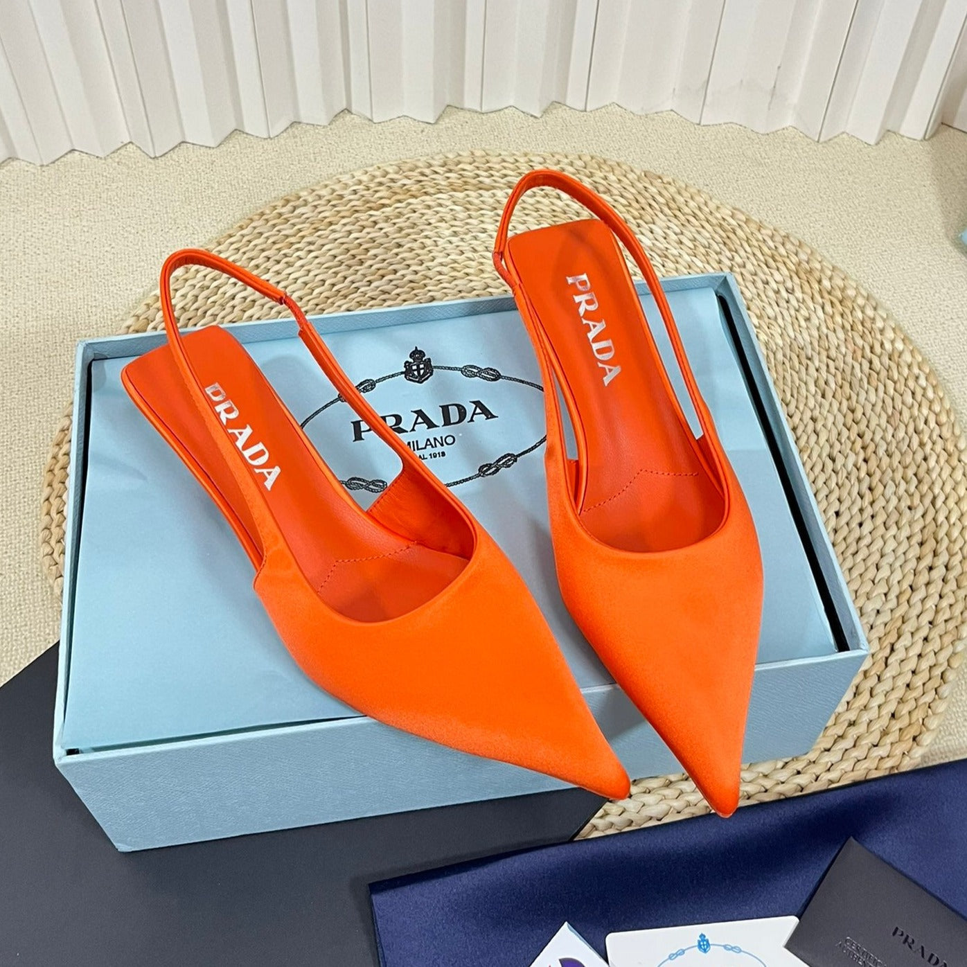 PRA POINTED TOE SLINGBACK PUMPS BRIGHT ORANGE SATIN - 35