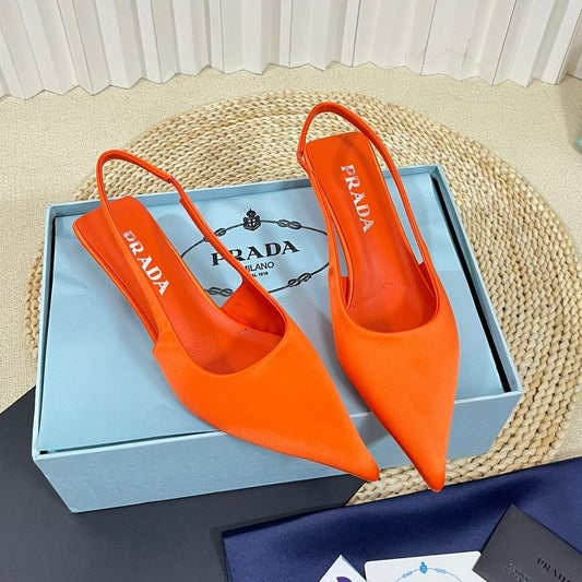 PRA POINTED TOE SLINGBACK PUMPS BRIGHT ORANGE SATIN - 35