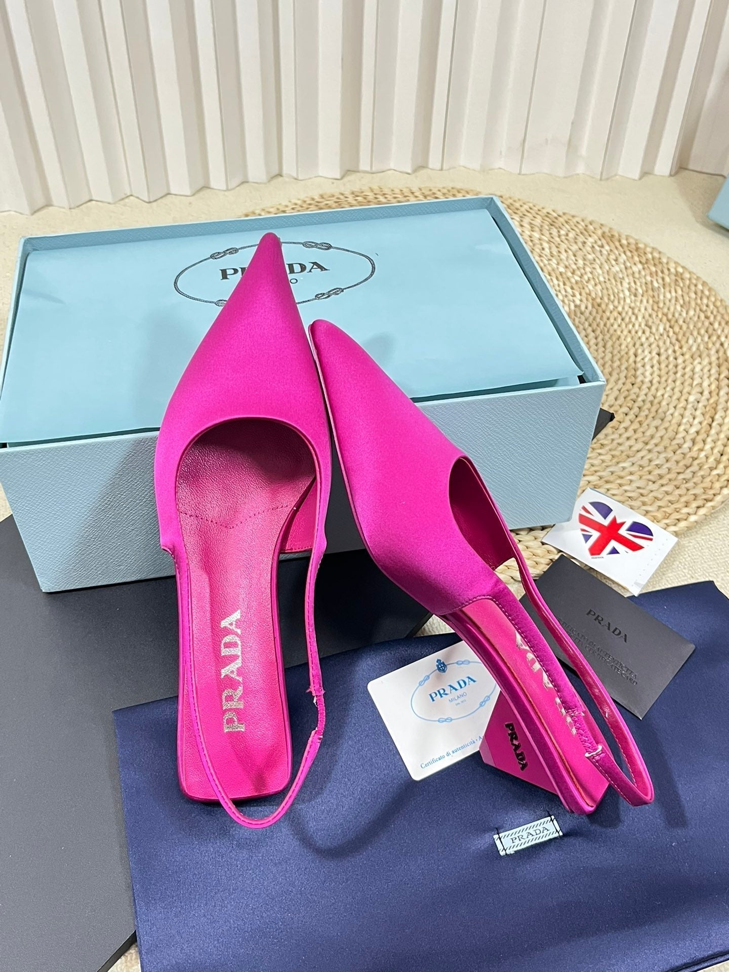 PRA POINTED TOE SLINGBACK PUMPS BRIGHT PINK SATIN - 35