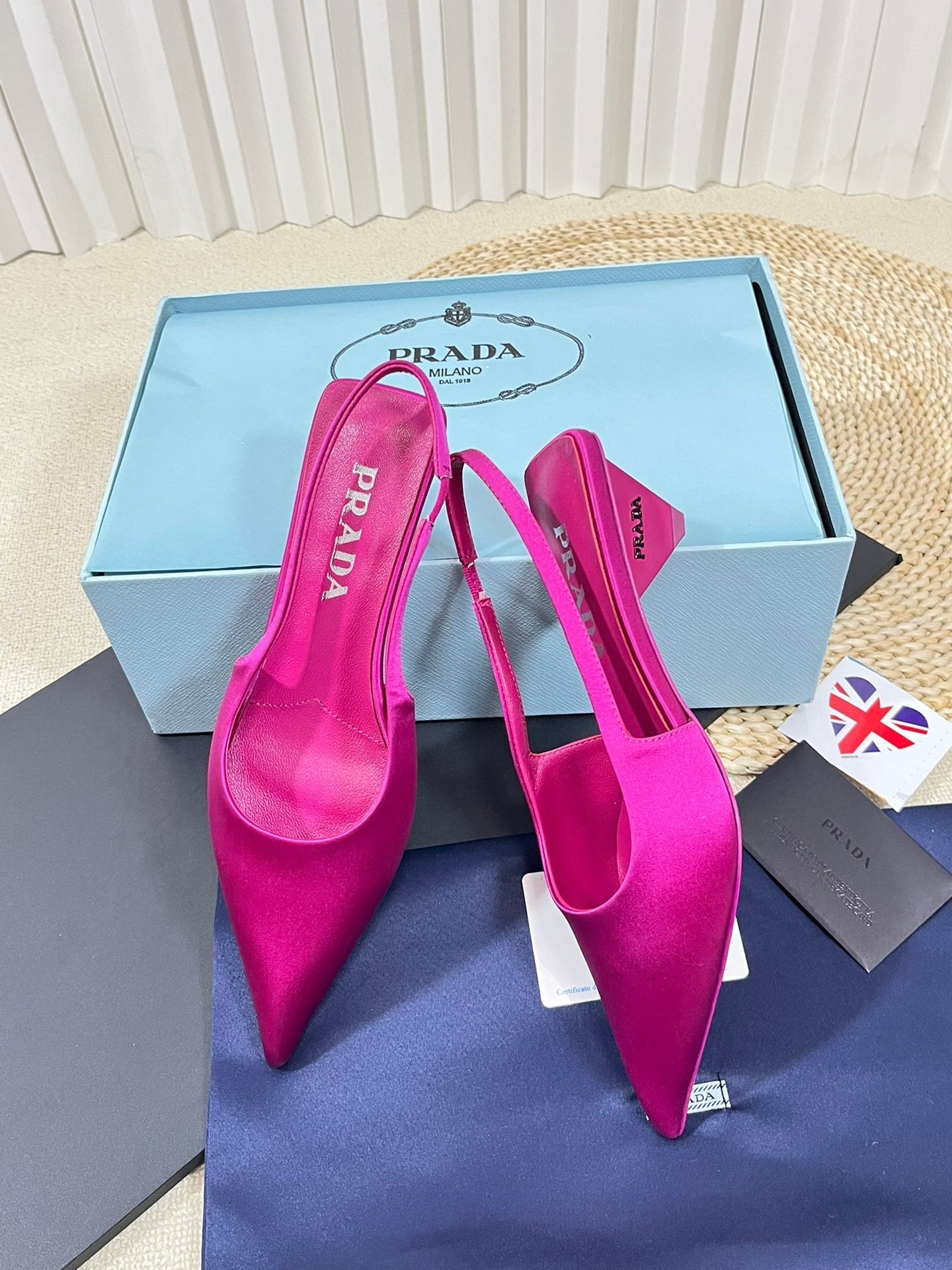 PRA POINTED TOE SLINGBACK PUMPS BRIGHT PINK SATIN - 35