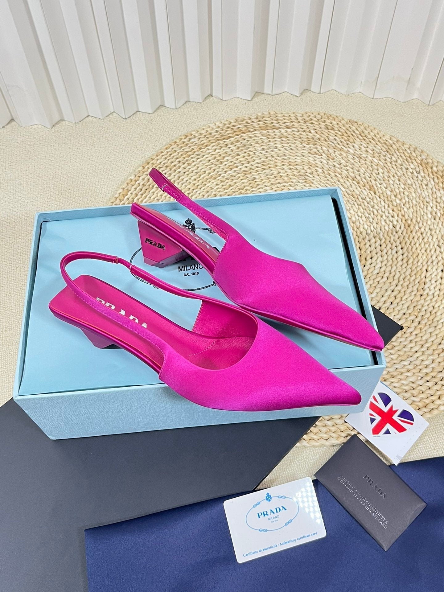 PRA POINTED TOE SLINGBACK PUMPS BRIGHT PINK SATIN - 35