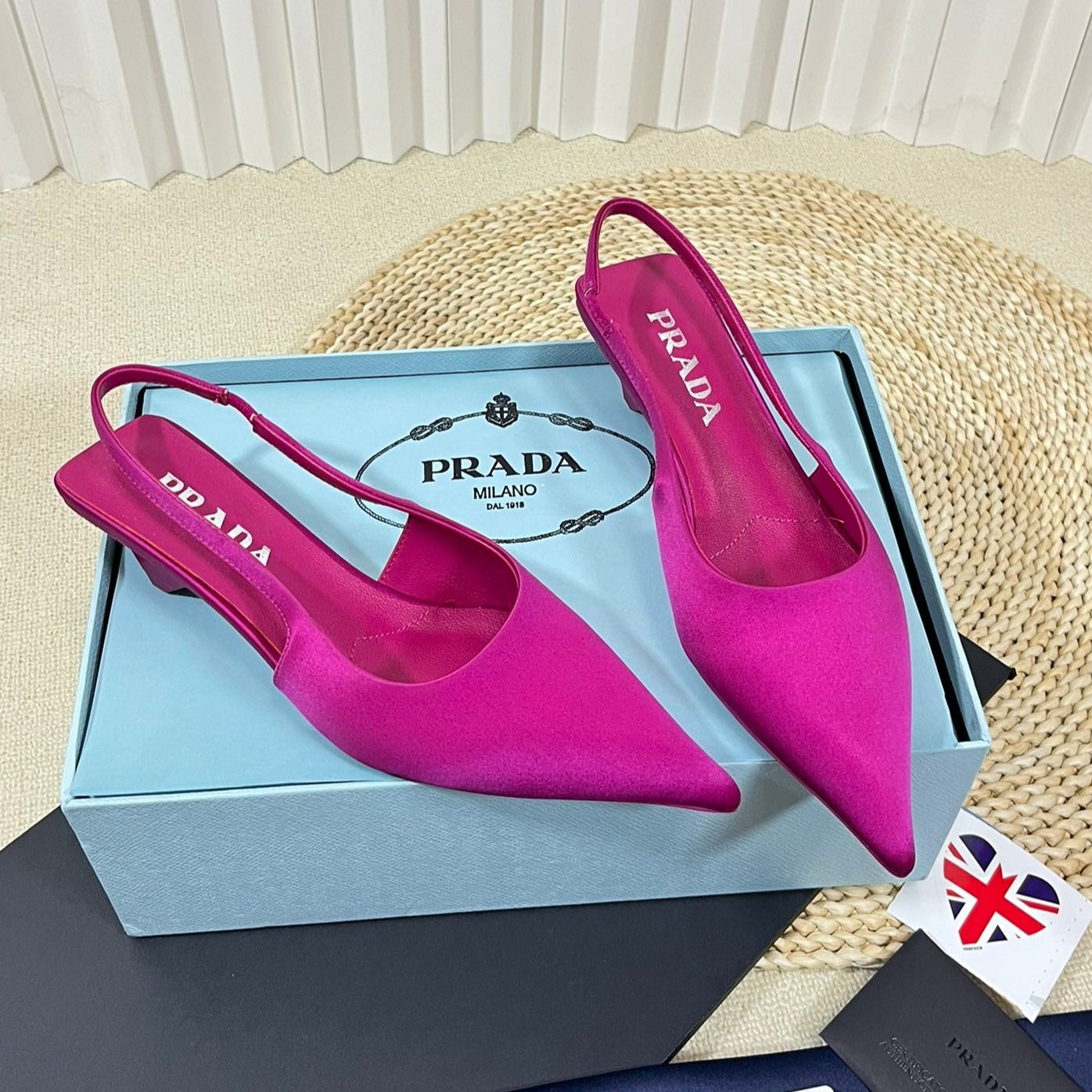 PRA POINTED TOE SLINGBACK PUMPS BRIGHT PINK SATIN - 35