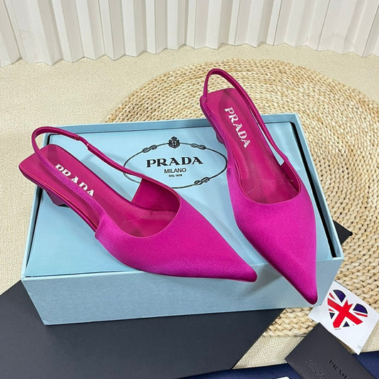 PRA POINTED TOE SLINGBACK PUMPS BRIGHT PINK SATIN - 35