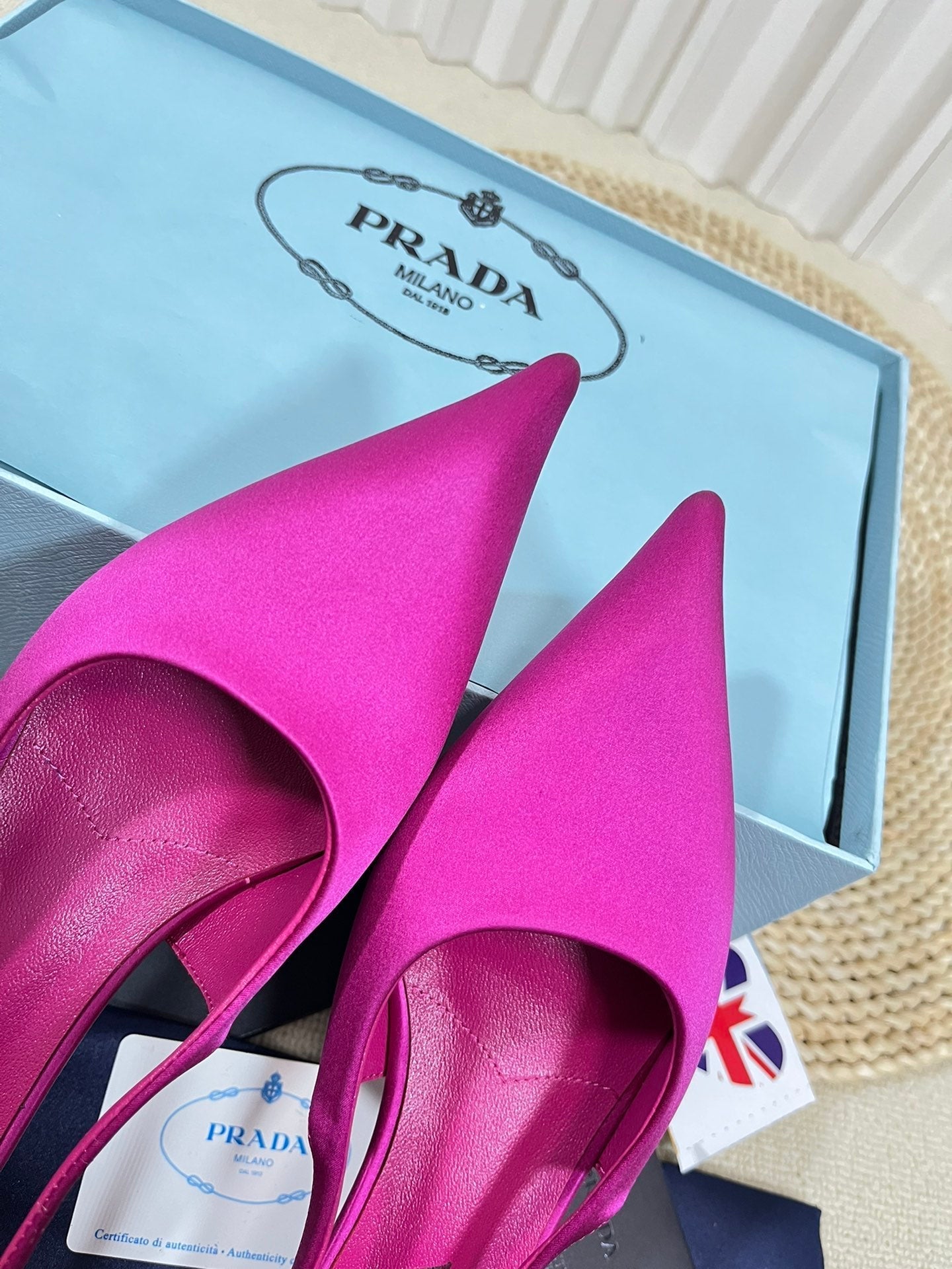 PRA POINTED TOE SLINGBACK PUMPS BRIGHT PINK SATIN - 35
