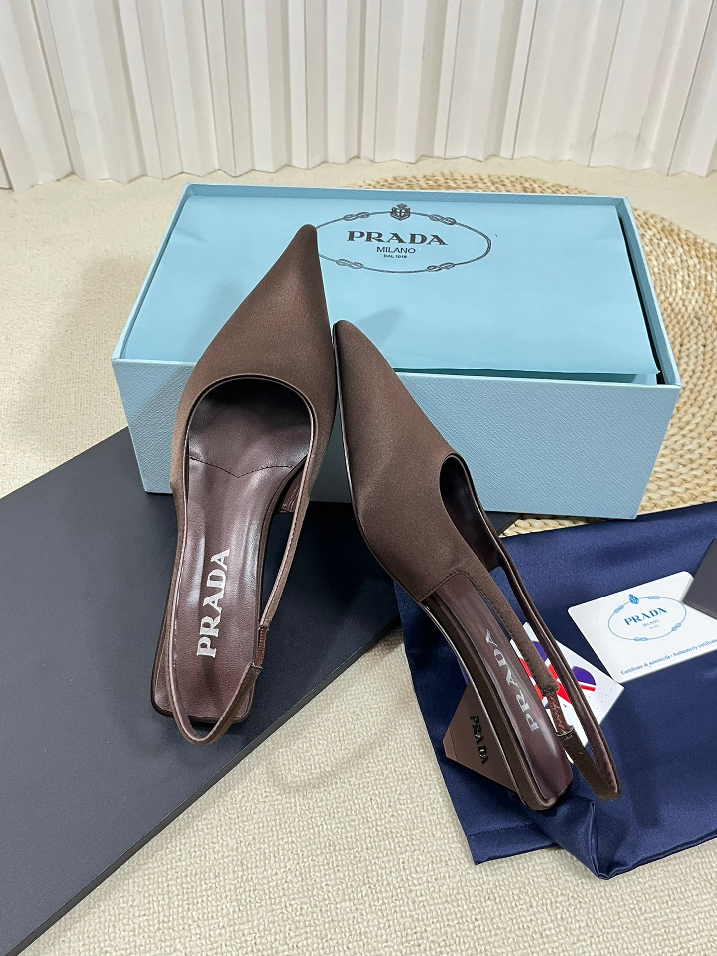 PRA POINTED TOE SLINGBACK PUMPS CHOCOLATE SATIN - 35