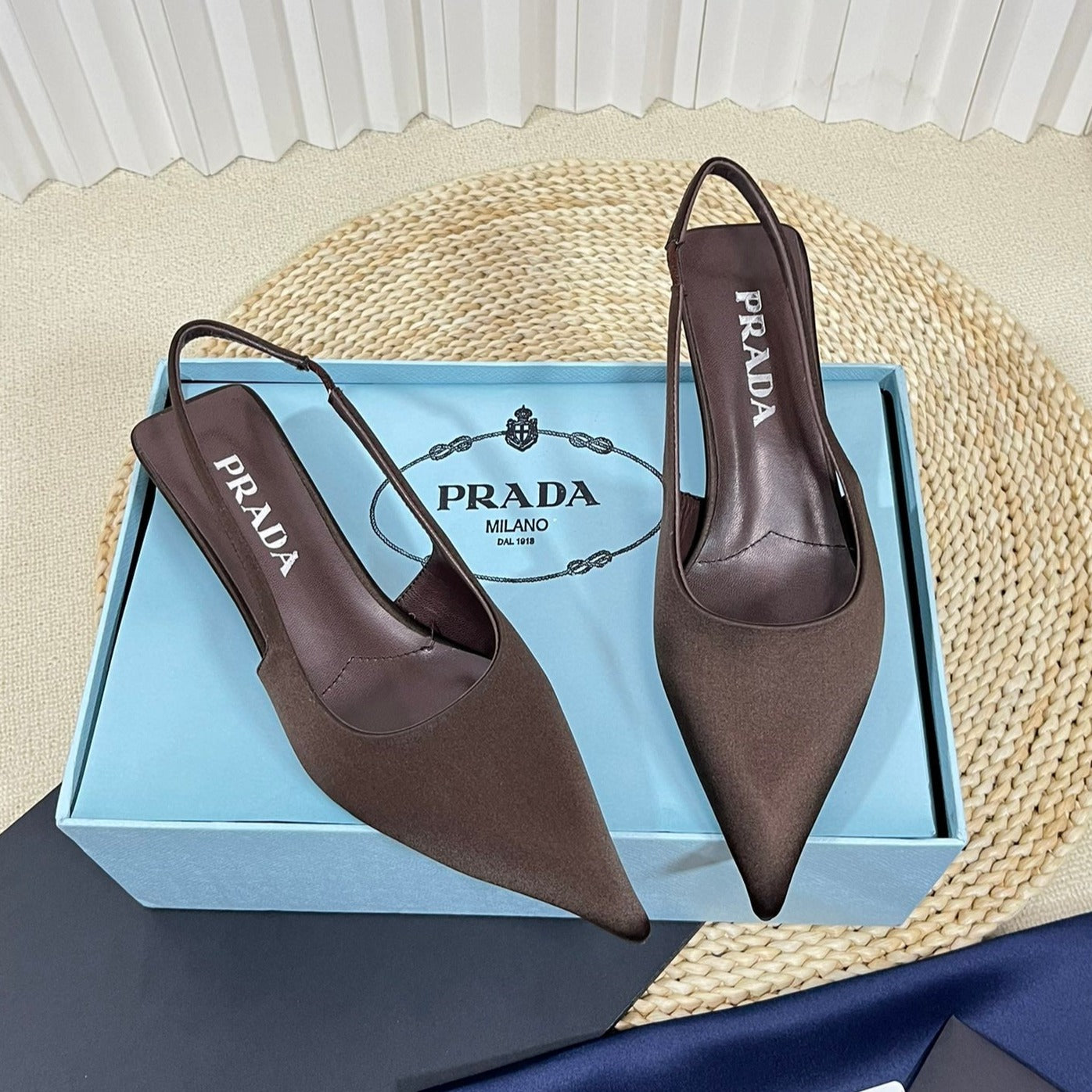PRA POINTED TOE SLINGBACK PUMPS CHOCOLATE SATIN - 35