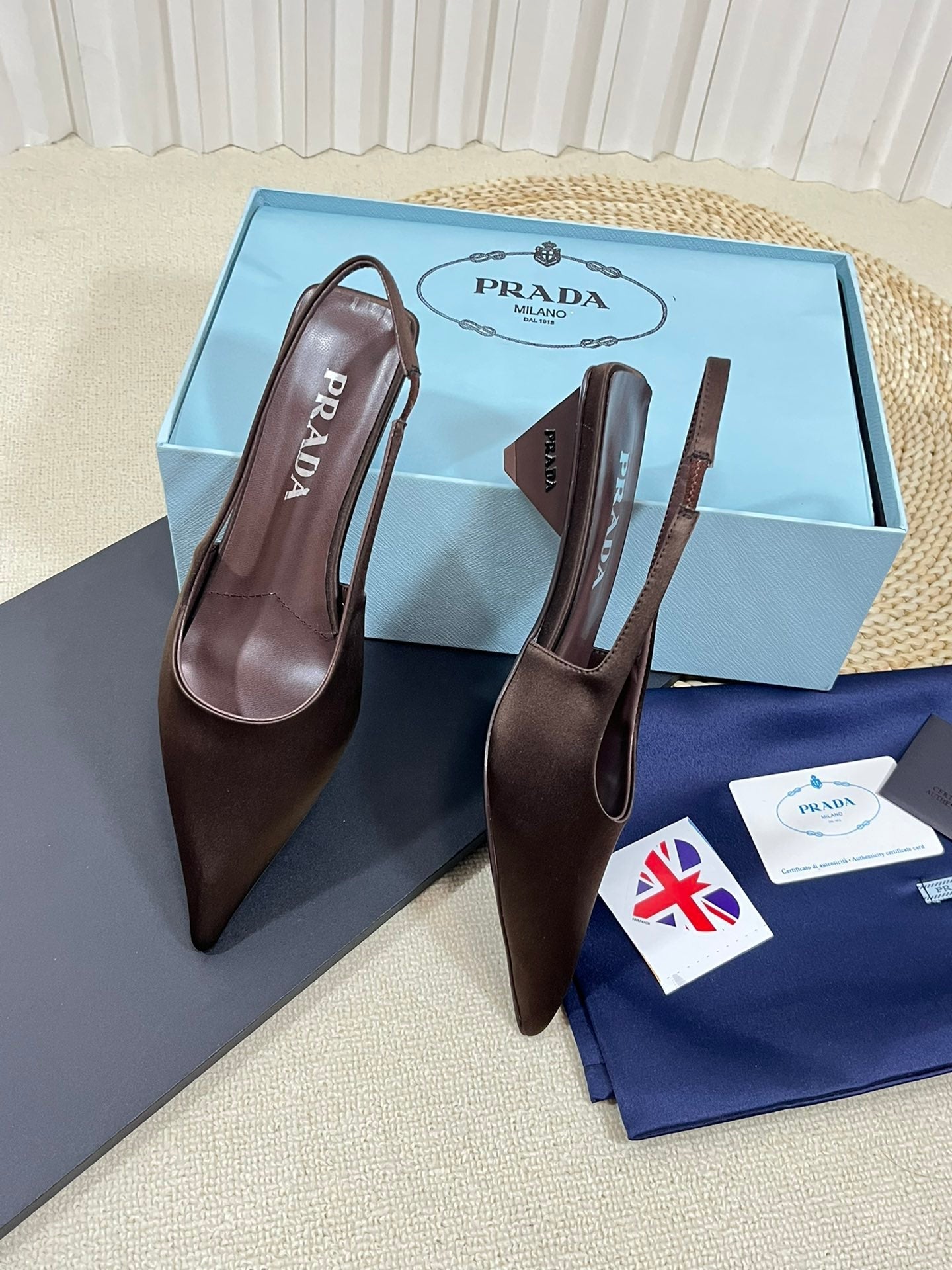 PRA POINTED TOE SLINGBACK PUMPS CHOCOLATE SATIN - 35