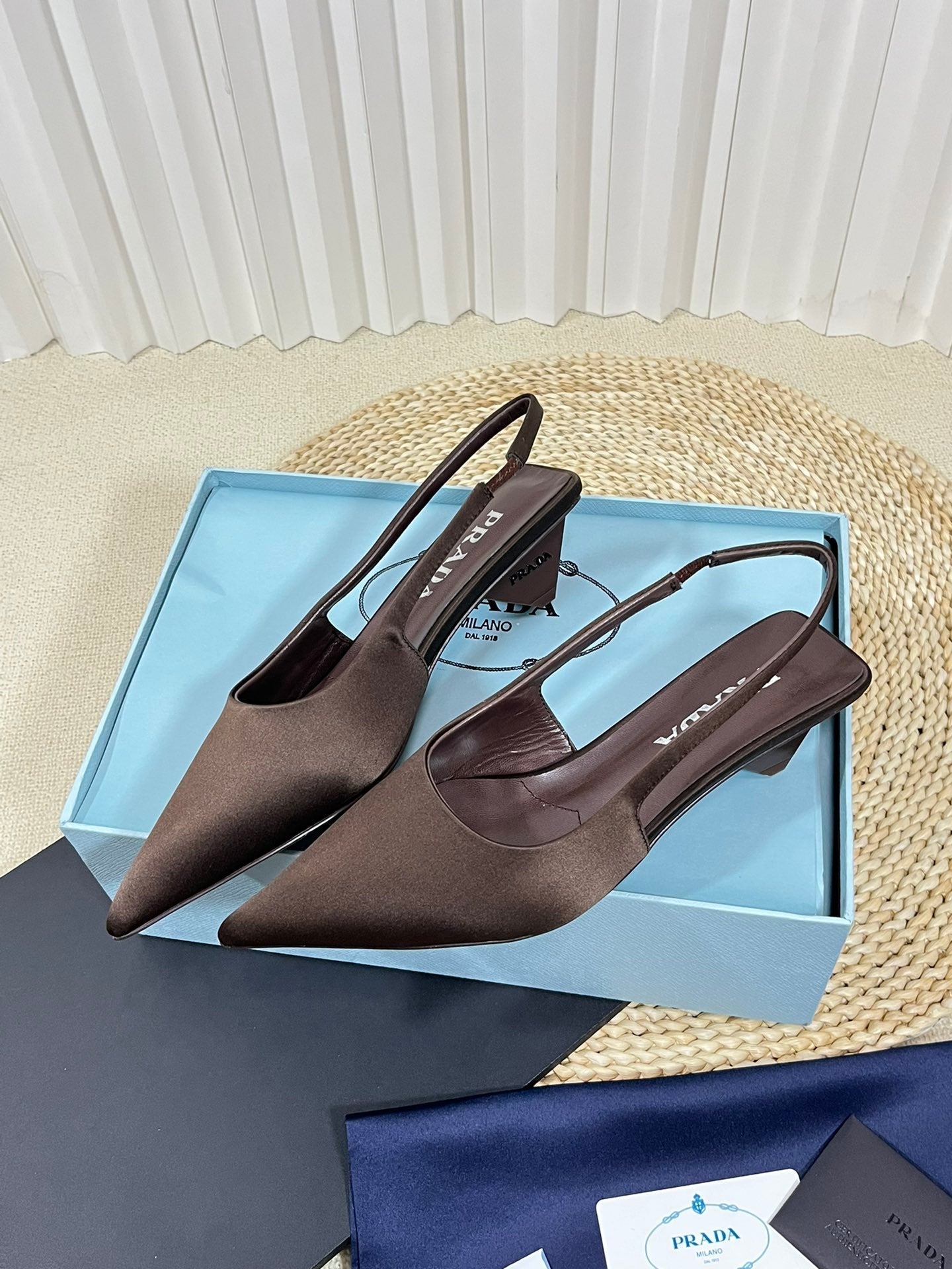 PRA POINTED TOE SLINGBACK PUMPS CHOCOLATE SATIN - 35