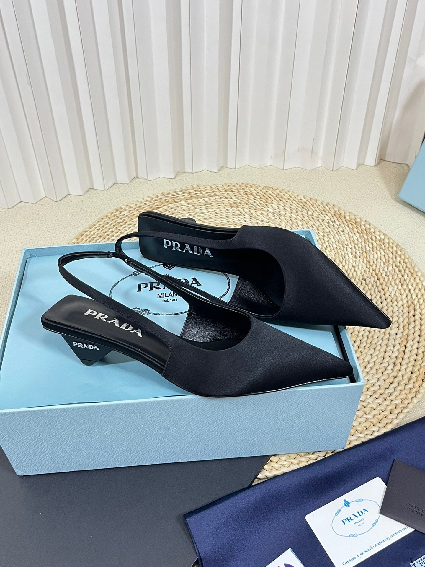 PRA POINTED TOE SLINGBACK PUMPS BLACK SATIN - 35