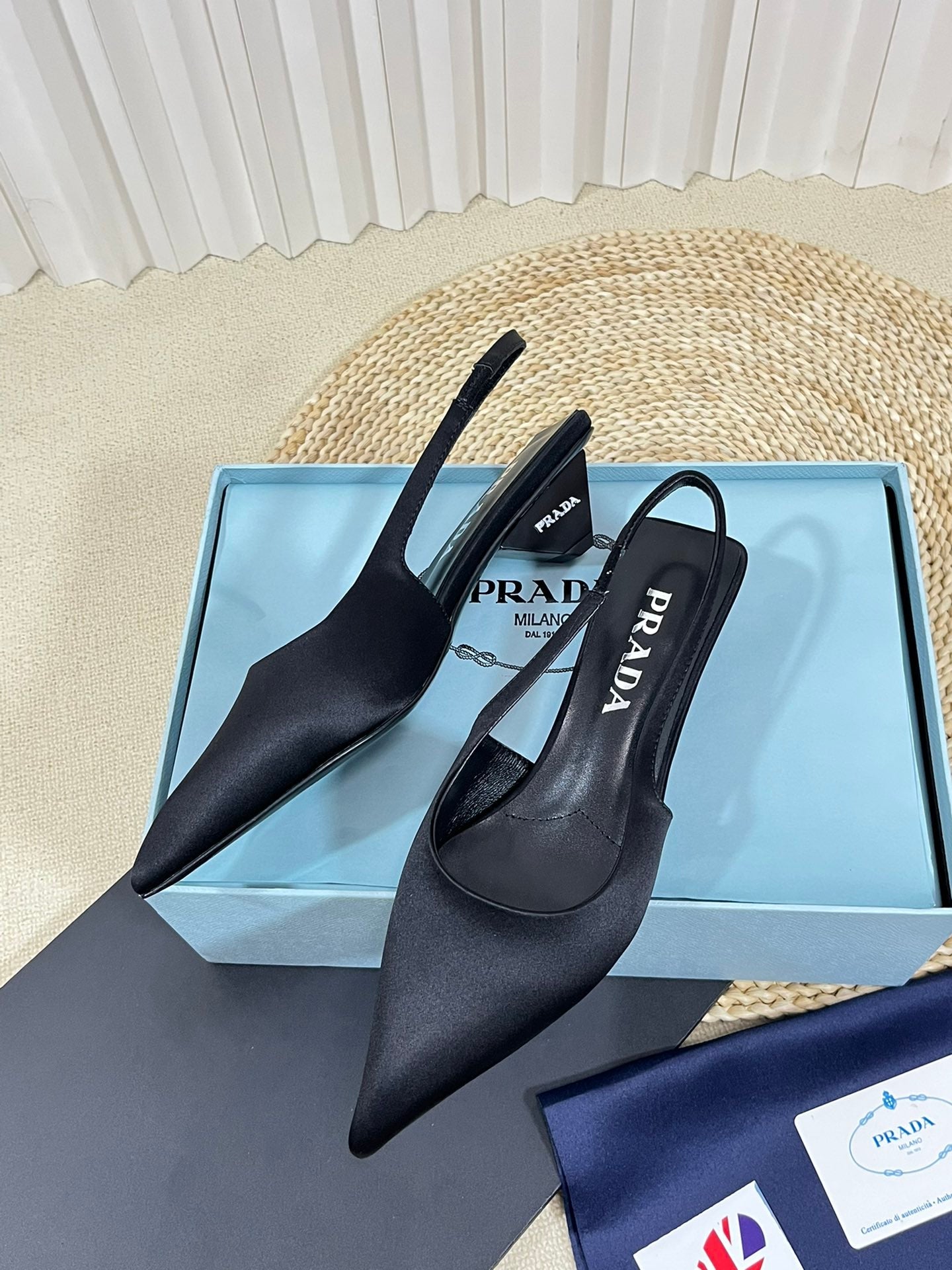PRA POINTED TOE SLINGBACK PUMPS BLACK SATIN - 35