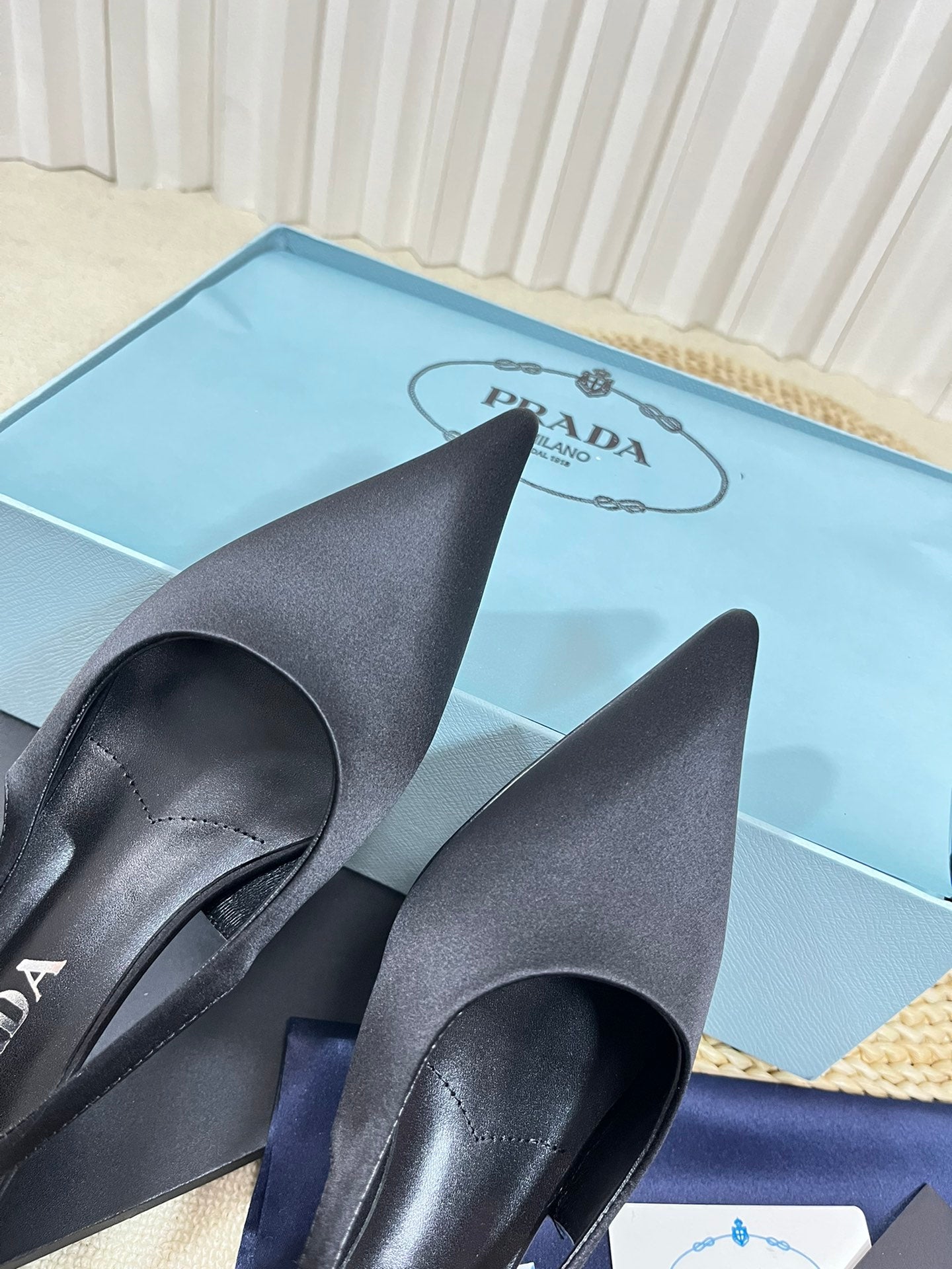 PRA POINTED TOE SLINGBACK PUMPS BLACK SATIN - 35