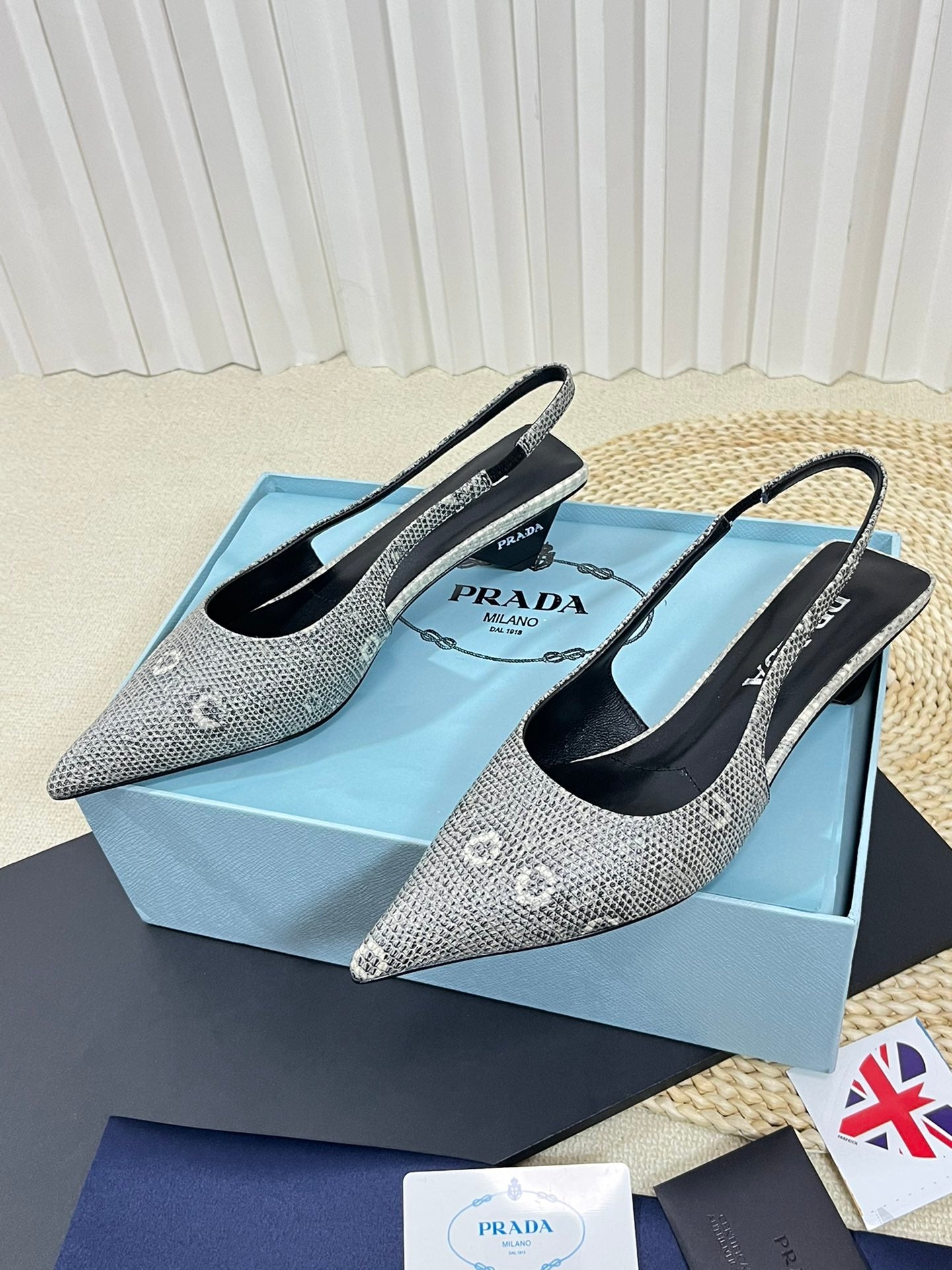 PRA POINTED TOE SLINGBACK PUMPS SNAKESKIN MOTIF SATIN - 35