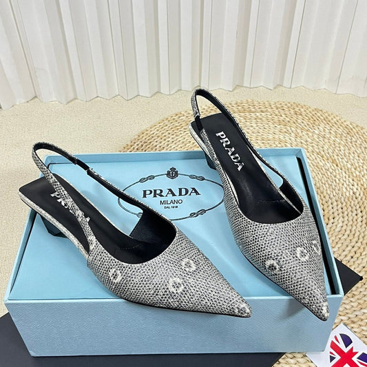PRA POINTED TOE SLINGBACK PUMPS SNAKESKIN MOTIF SATIN - 35