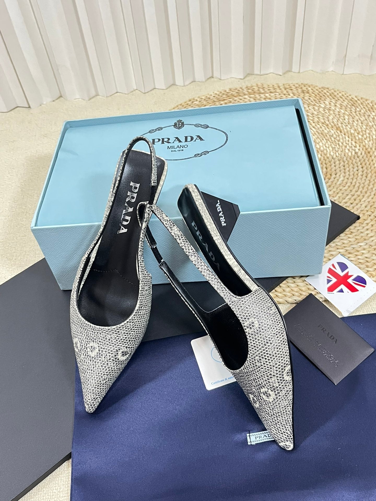 PRA POINTED TOE SLINGBACK PUMPS SNAKESKIN MOTIF SATIN - 35