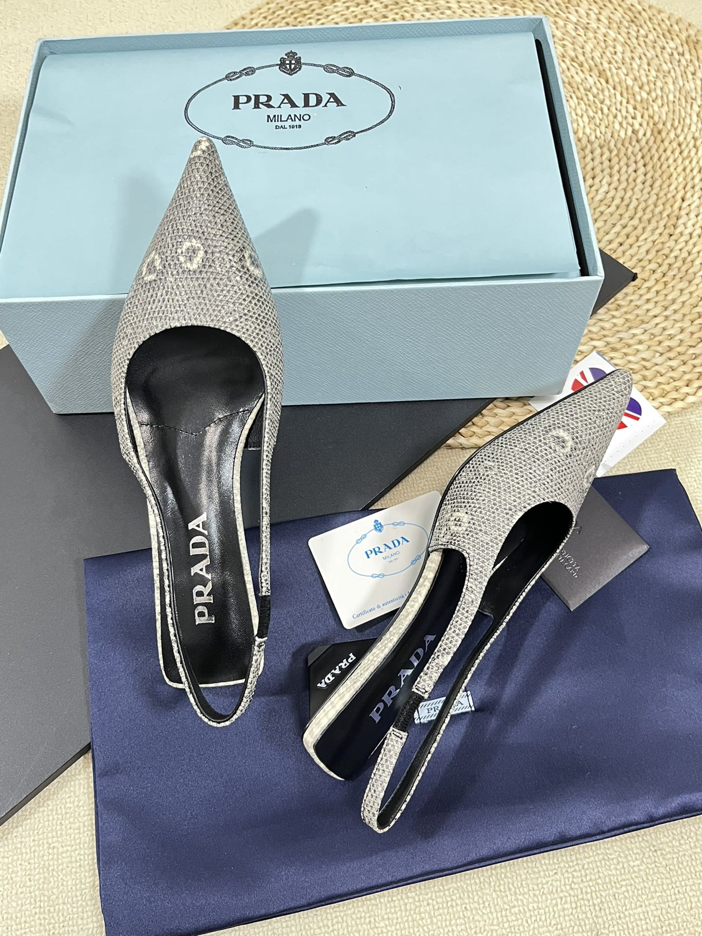 PRA POINTED TOE SLINGBACK PUMPS SNAKESKIN MOTIF SATIN - 35