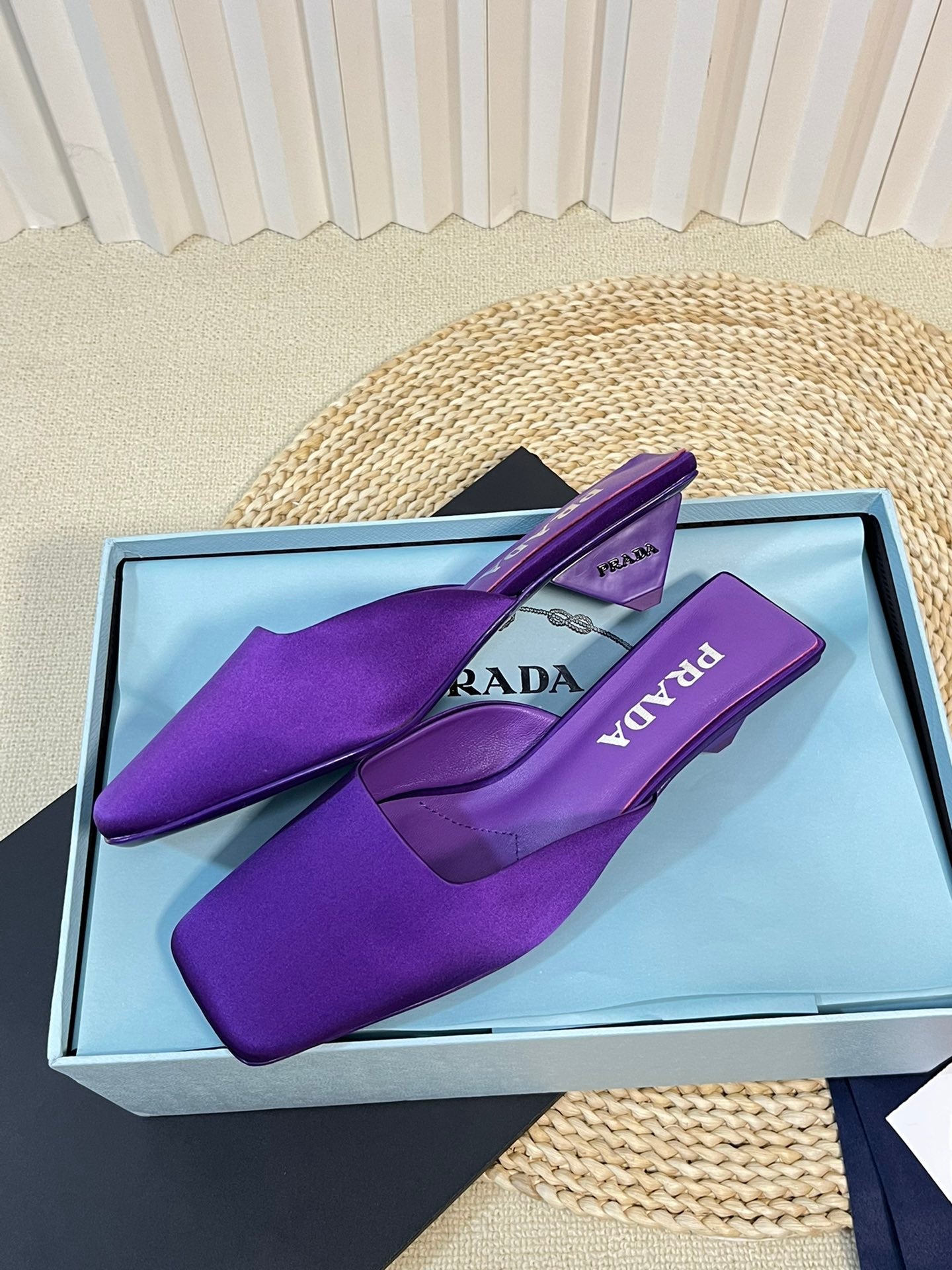 PRA SQUARE TOE MULES VIOLET SATIN - 35