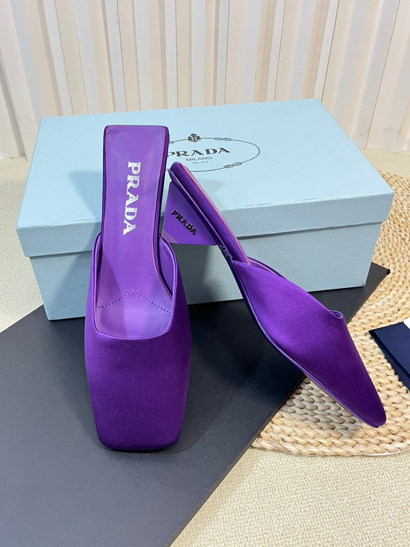 PRA SQUARE TOE MULES VIOLET SATIN - 35