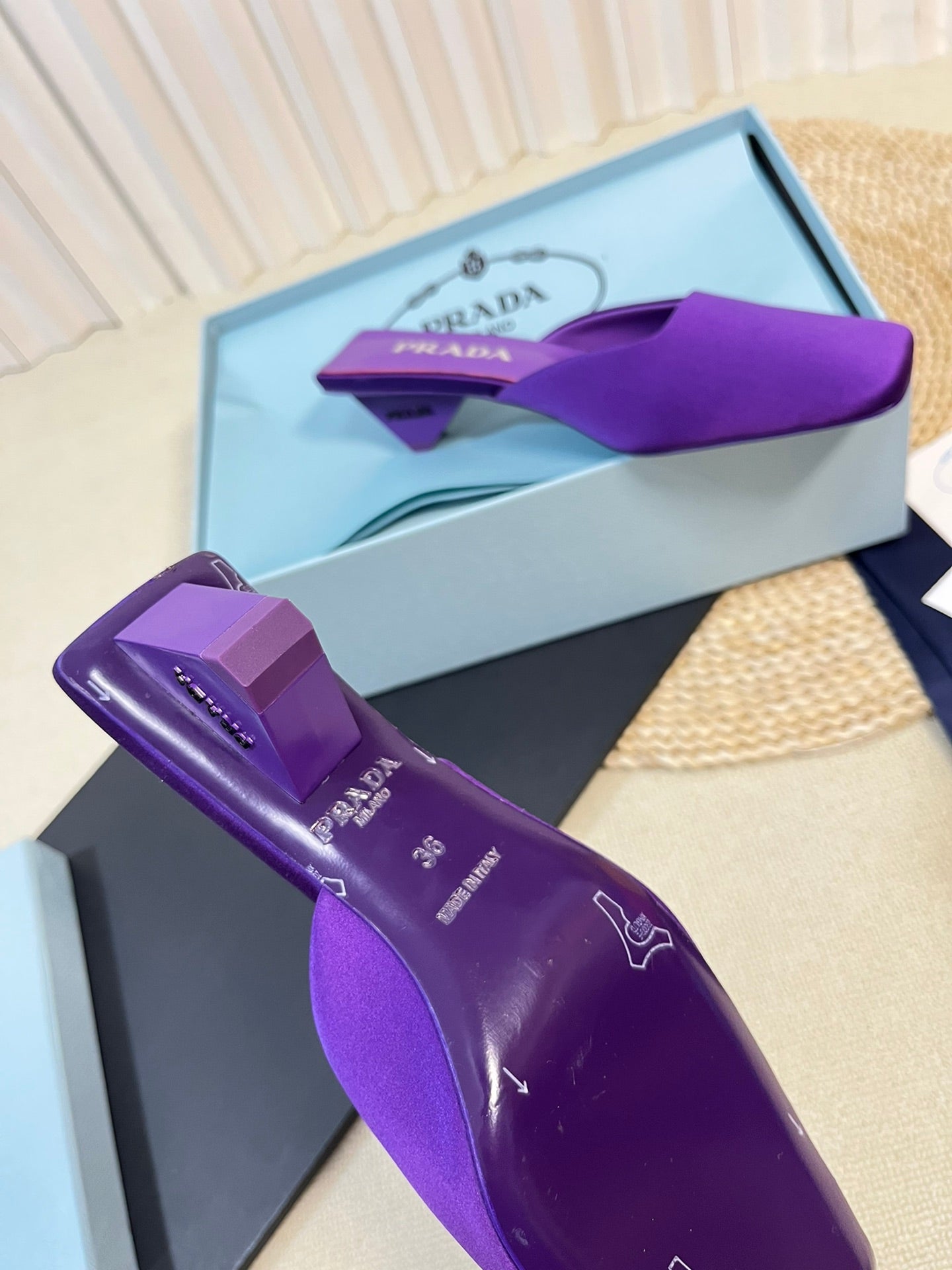 PRA SQUARE TOE MULES VIOLET SATIN - 35