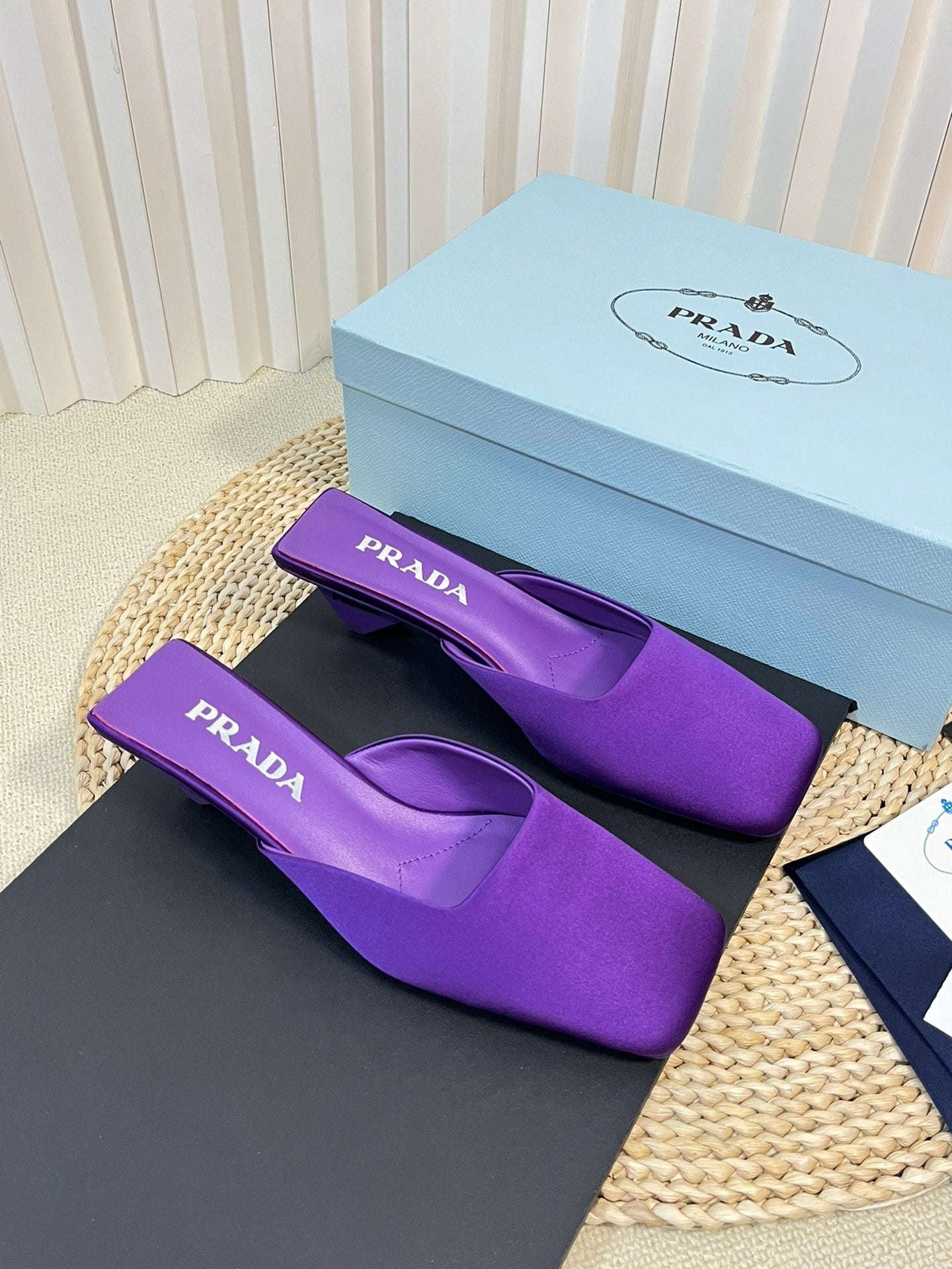 PRA SQUARE TOE MULES VIOLET SATIN - 35