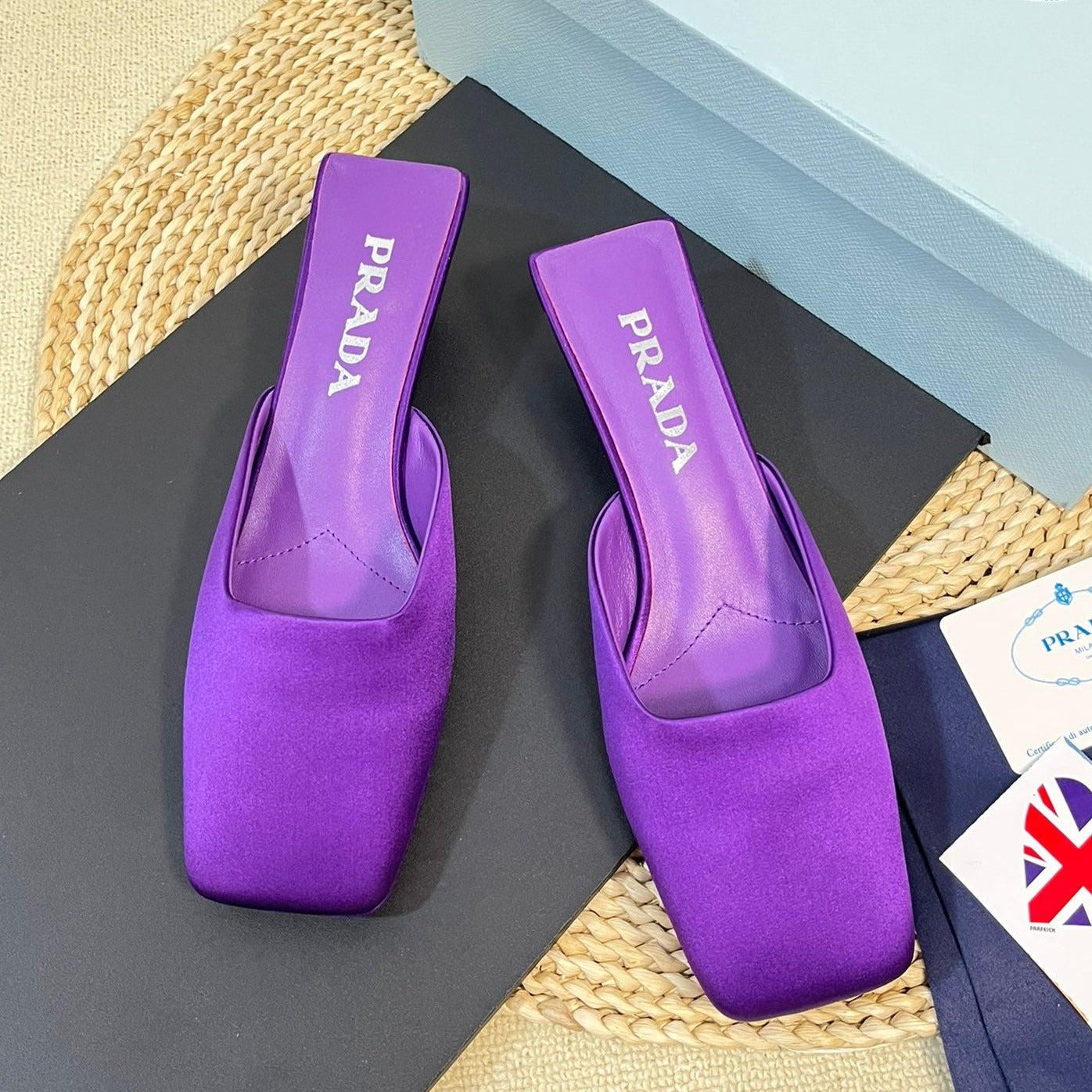 PRA SQUARE TOE MULES VIOLET SATIN - 35
