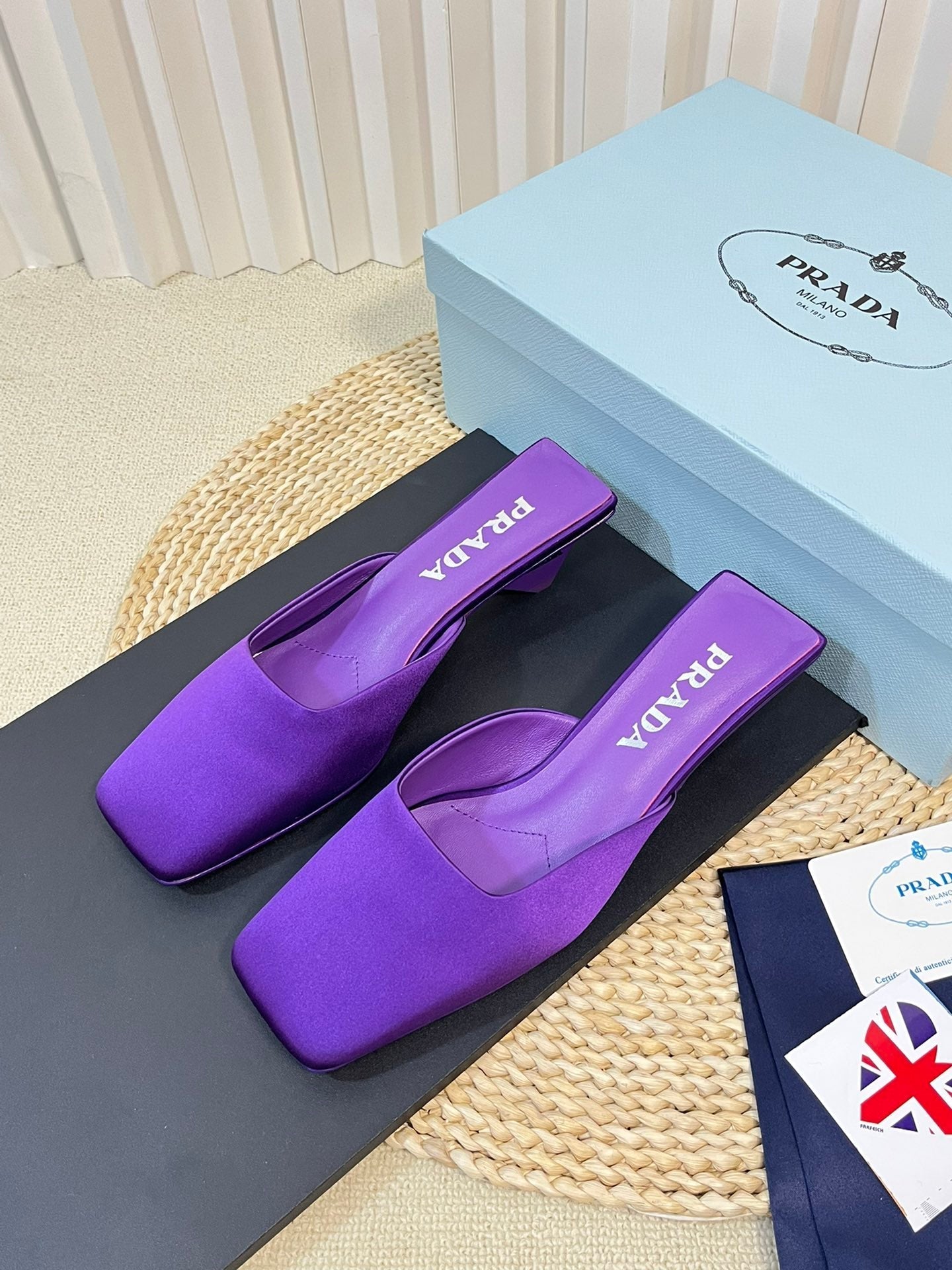 PRA SQUARE TOE MULES VIOLET SATIN - 35