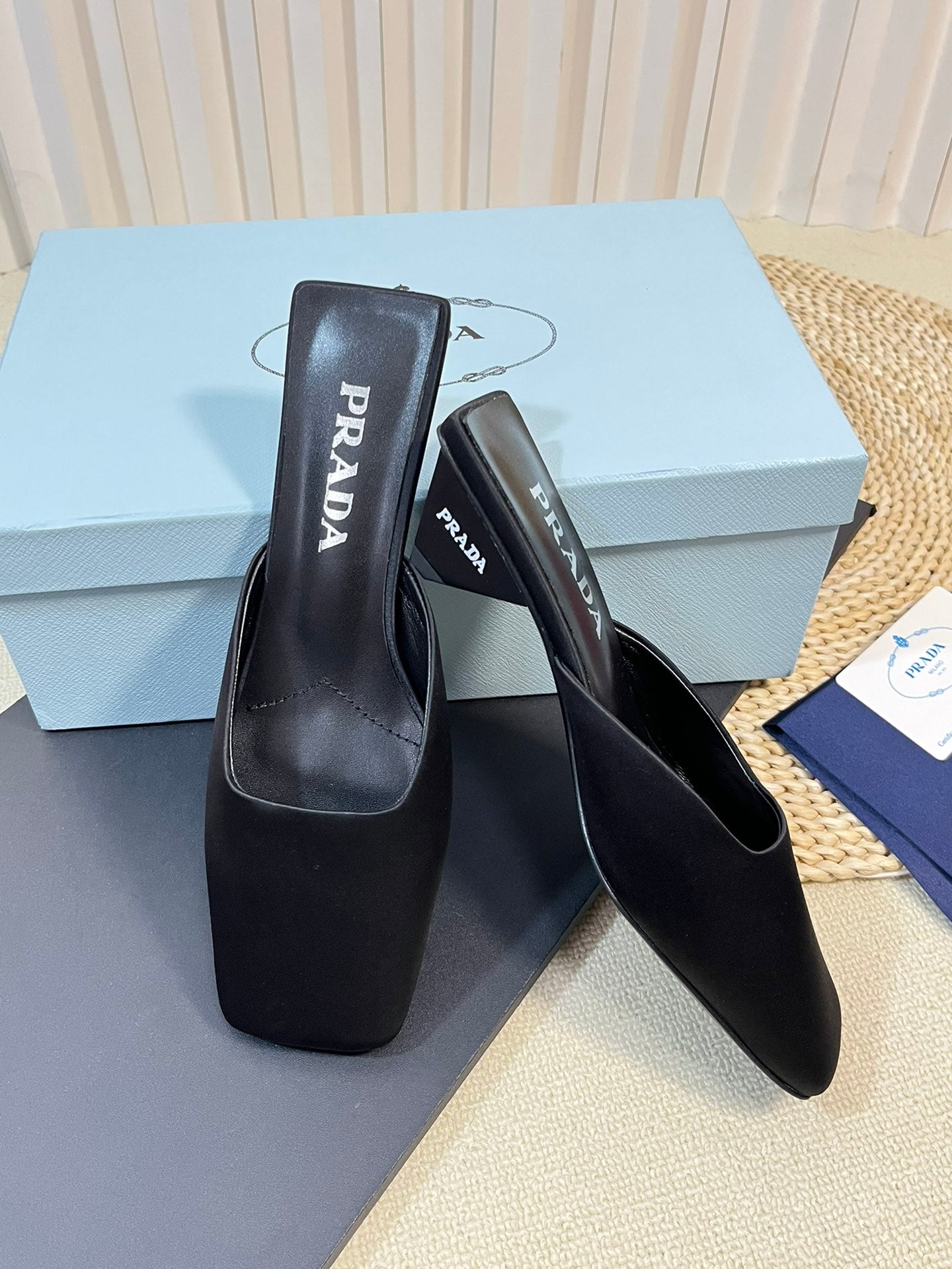 PRA SQUARE TOE MULES BLACK SATIN - 35