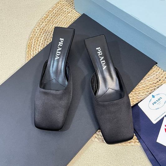 PRA SQUARE TOE MULES BLACK SATIN - 35