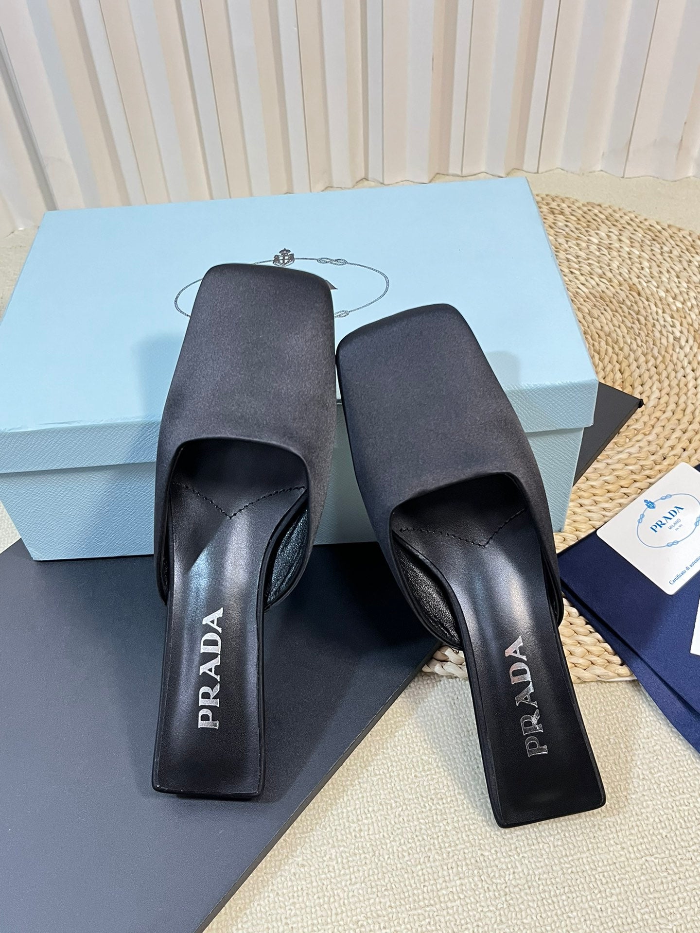 PRA SQUARE TOE MULES BLACK SATIN - 35