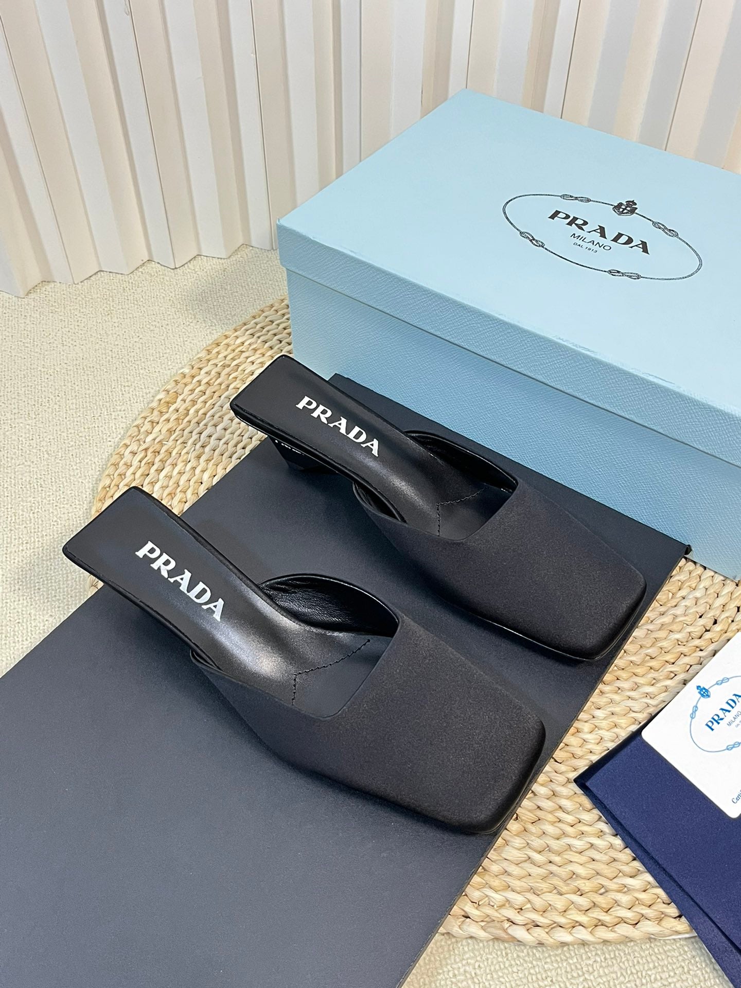 PRA SQUARE TOE MULES BLACK SATIN - 35