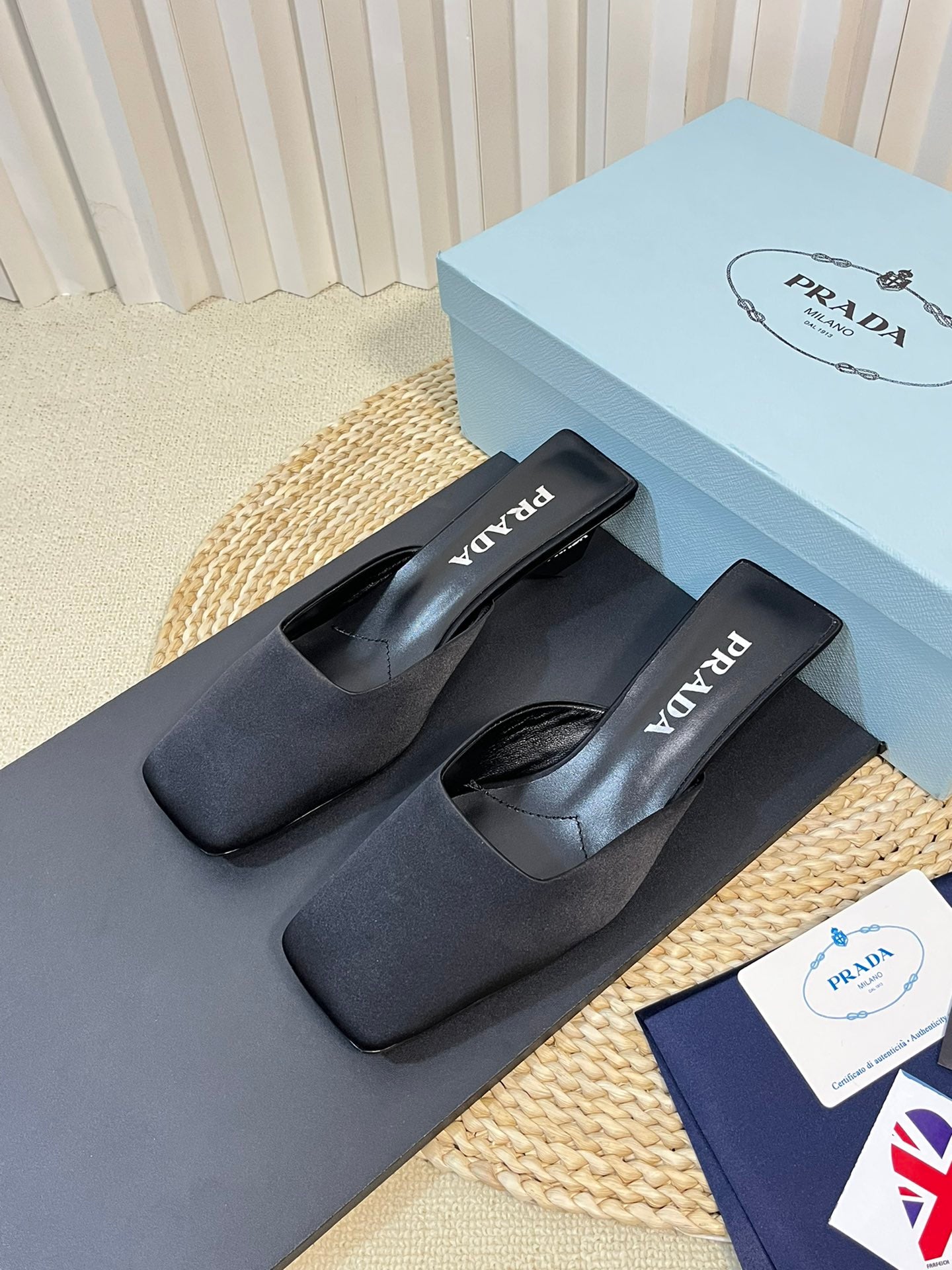 PRA SQUARE TOE MULES BLACK SATIN - 35