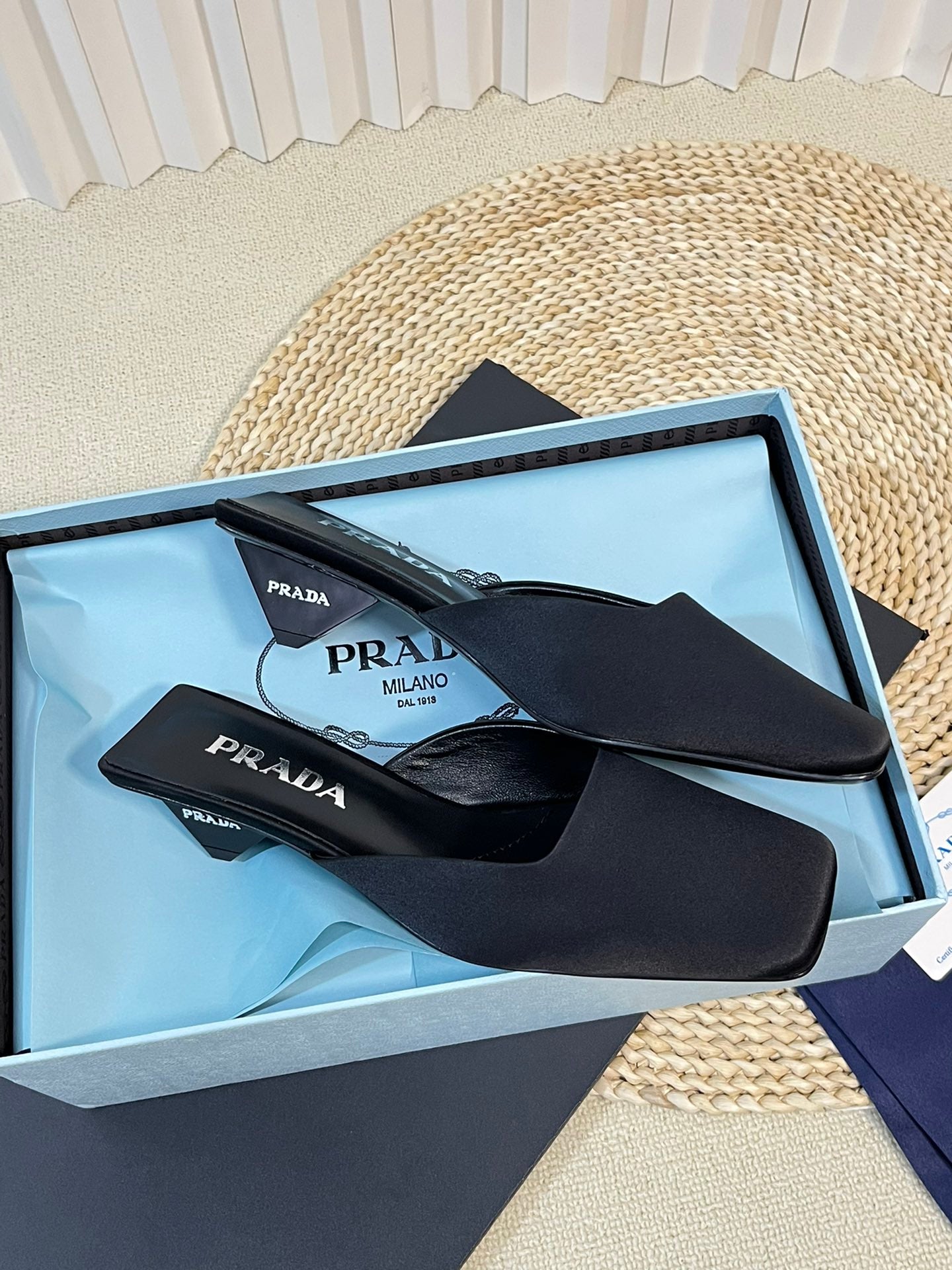 PRA SQUARE TOE MULES BLACK SATIN - 35