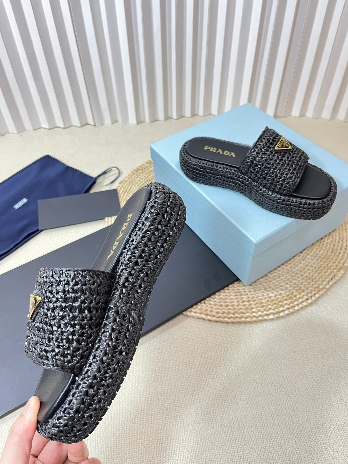 Crochet Flatform Slides 40 Black - 35