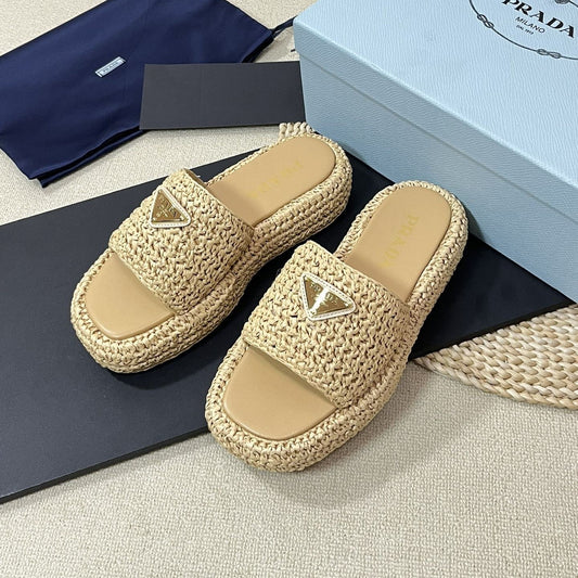 Crochet Flatform Slides 40 Beige - 35