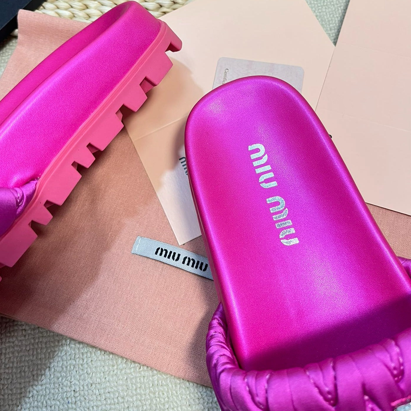 Bright Pink Sheepskin Diamond Slippers - 35