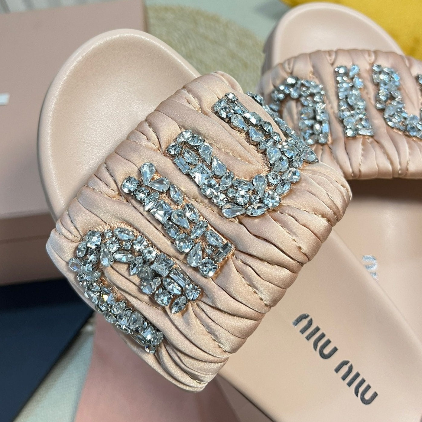 Pastel Pink Sheepskin Diamond Slippers - 35