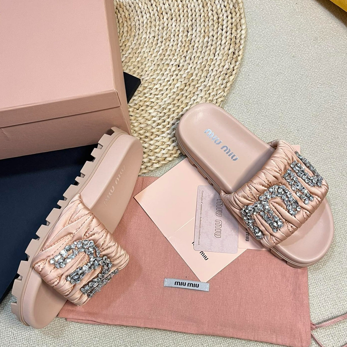 Pastel Pink Sheepskin Diamond Slippers - 35