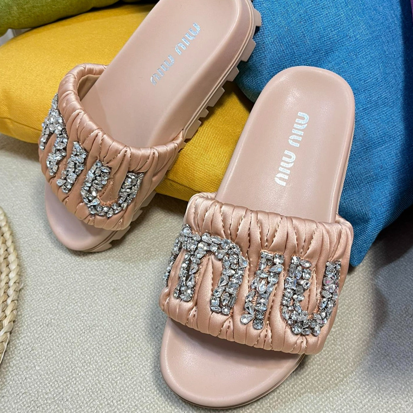 Pastel Pink Sheepskin Diamond Slippers - 35