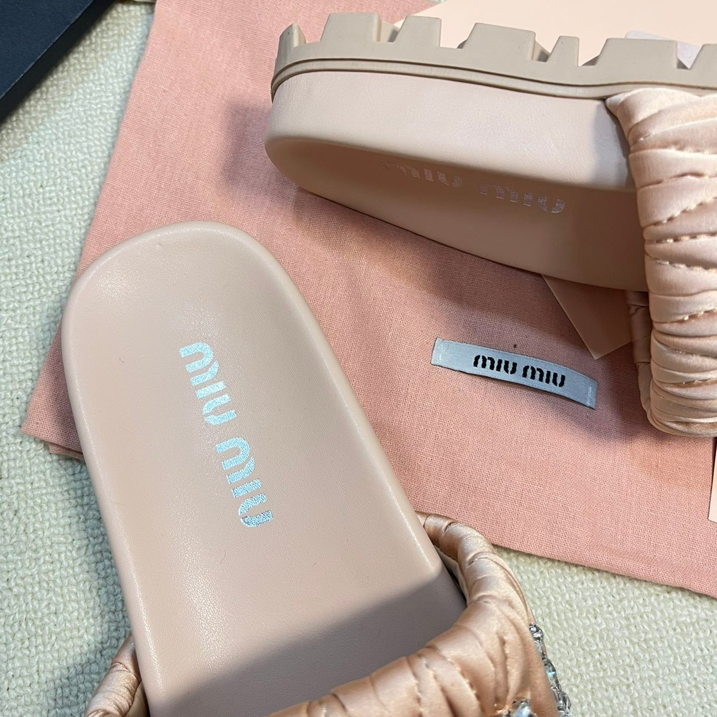 Pastel Pink Sheepskin Diamond Slippers - 35