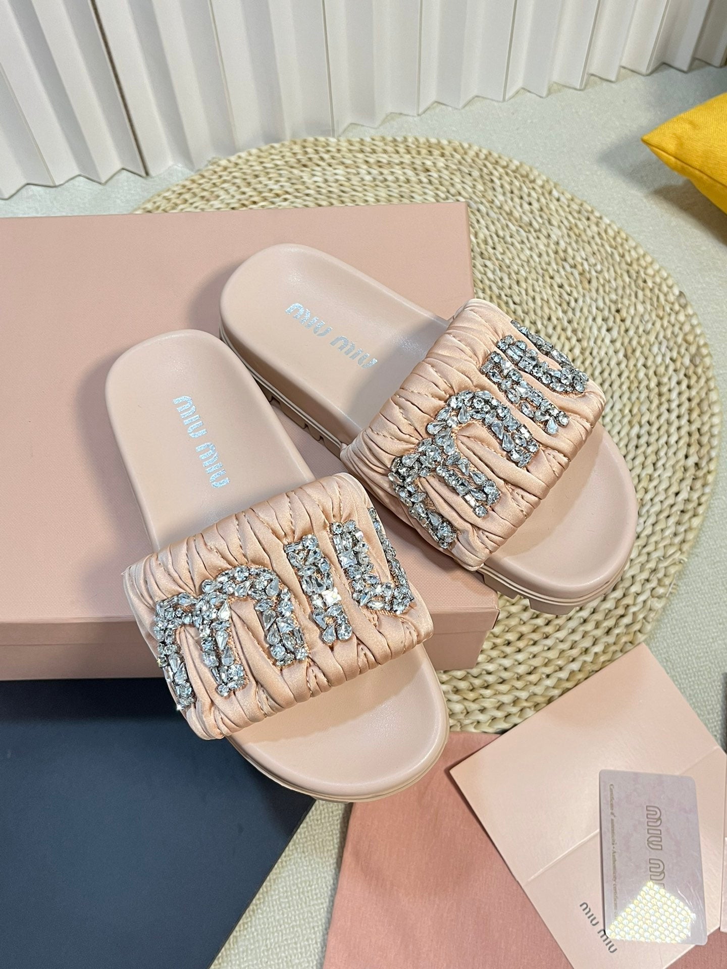 Pastel Pink Sheepskin Diamond Slippers - 35