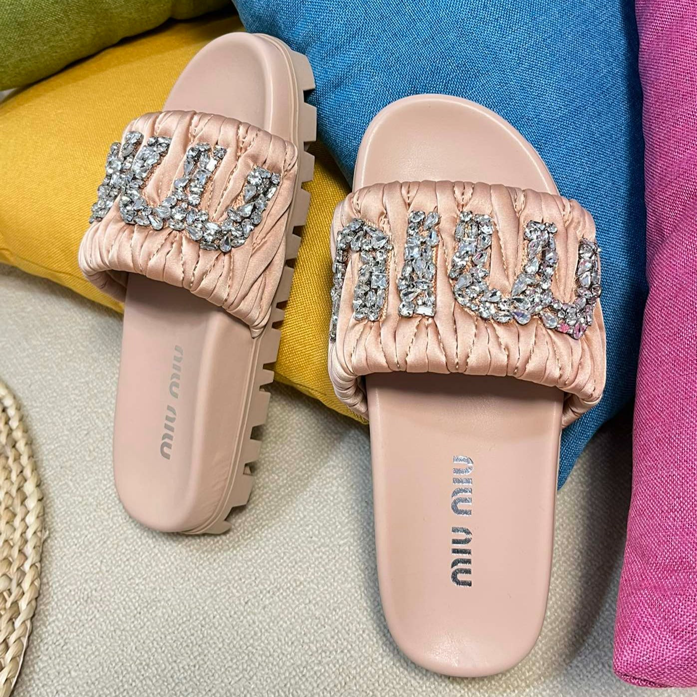 Pastel Pink Sheepskin Diamond Slippers - 35