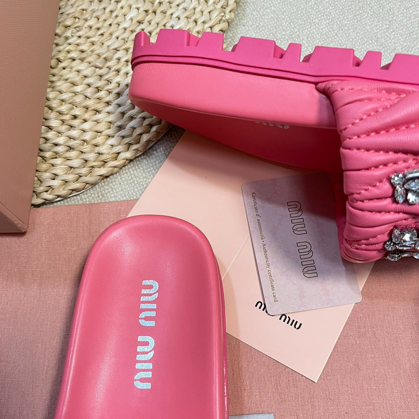 Neon Pink Sheepskin Diamond Slippers - 35
