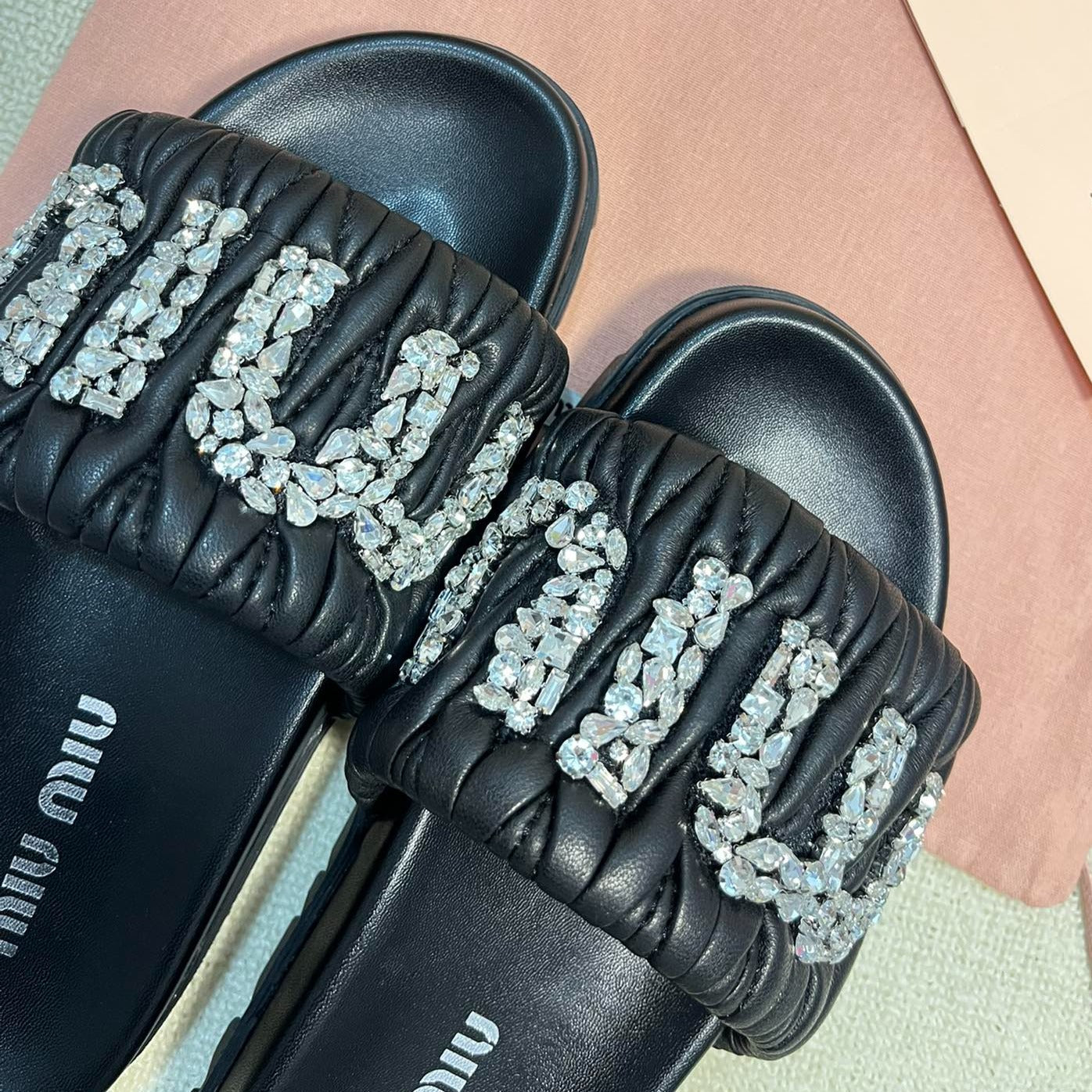 Black Sheepskin Diamond Slippers - 35