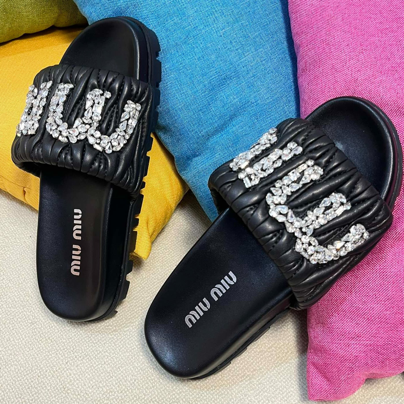 Black Sheepskin Diamond Slippers - 35