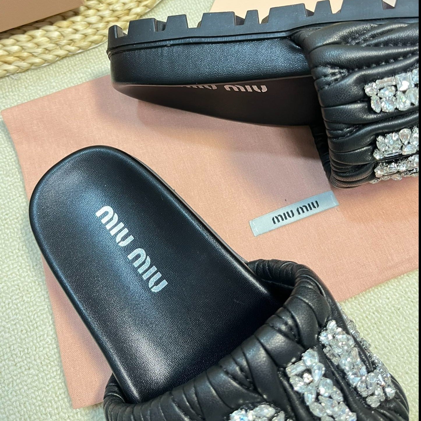 Black Sheepskin Diamond Slippers - 35