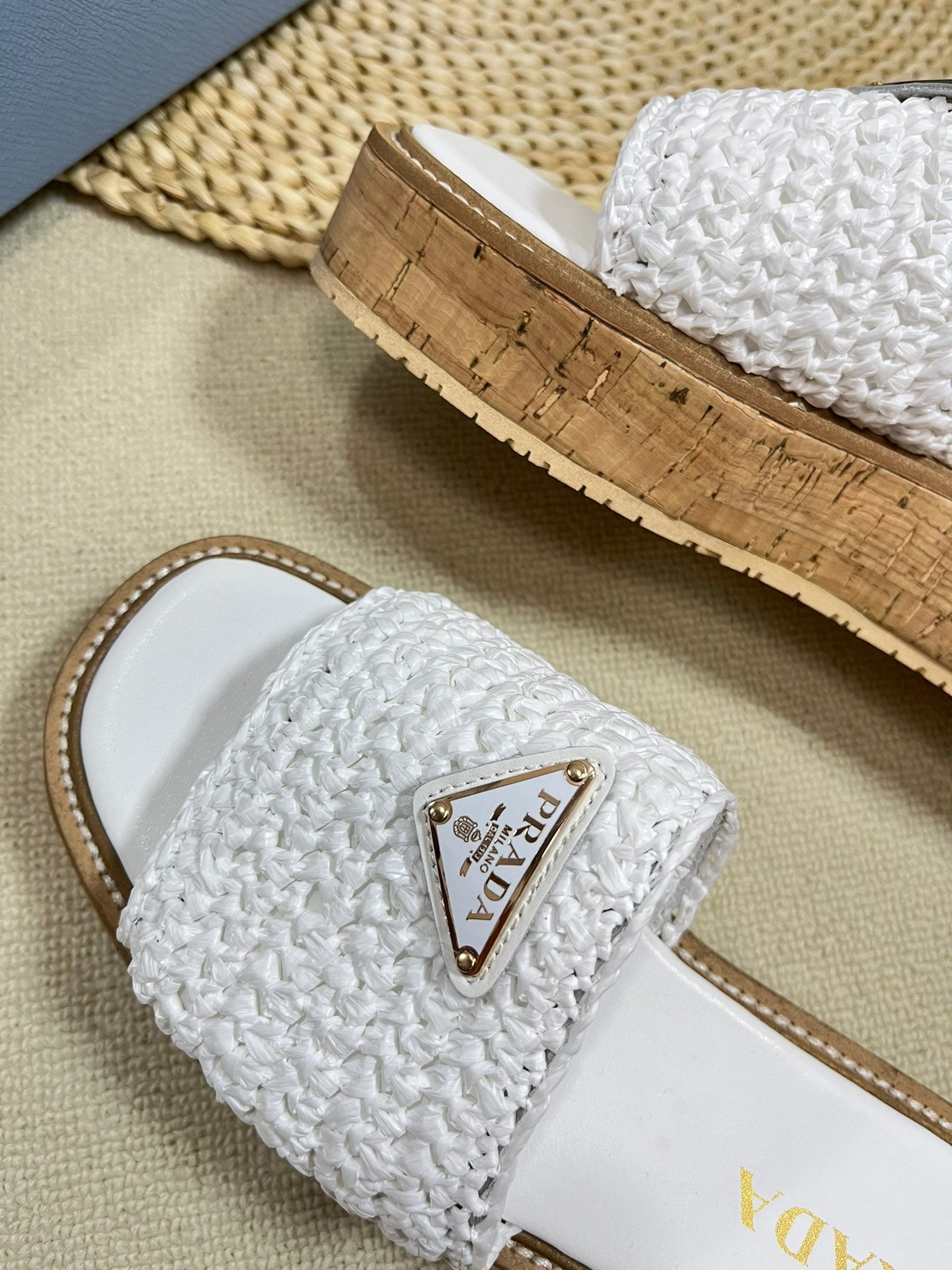 Crochet Flatform Slides 40 Lightweight Cork Sole White - 35