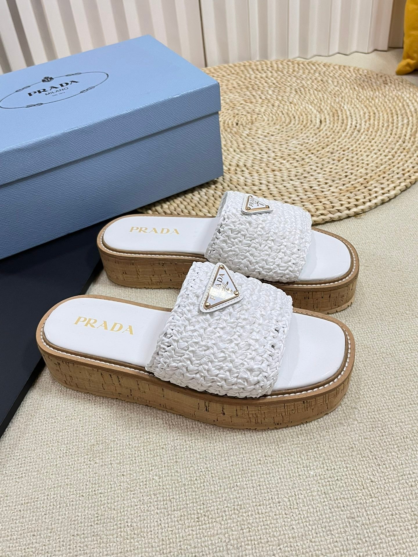 Crochet Flatform Slides 40 Lightweight Cork Sole White - 35