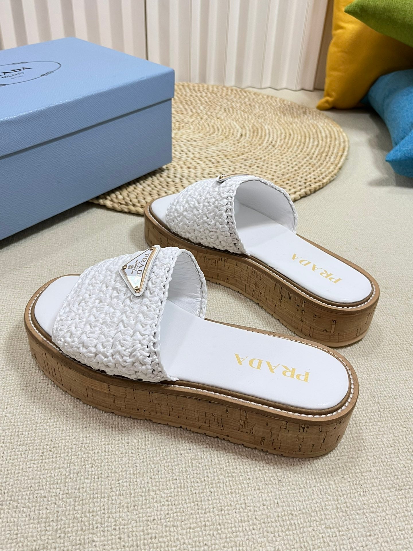 Crochet Flatform Slides 40 Lightweight Cork Sole White - 35