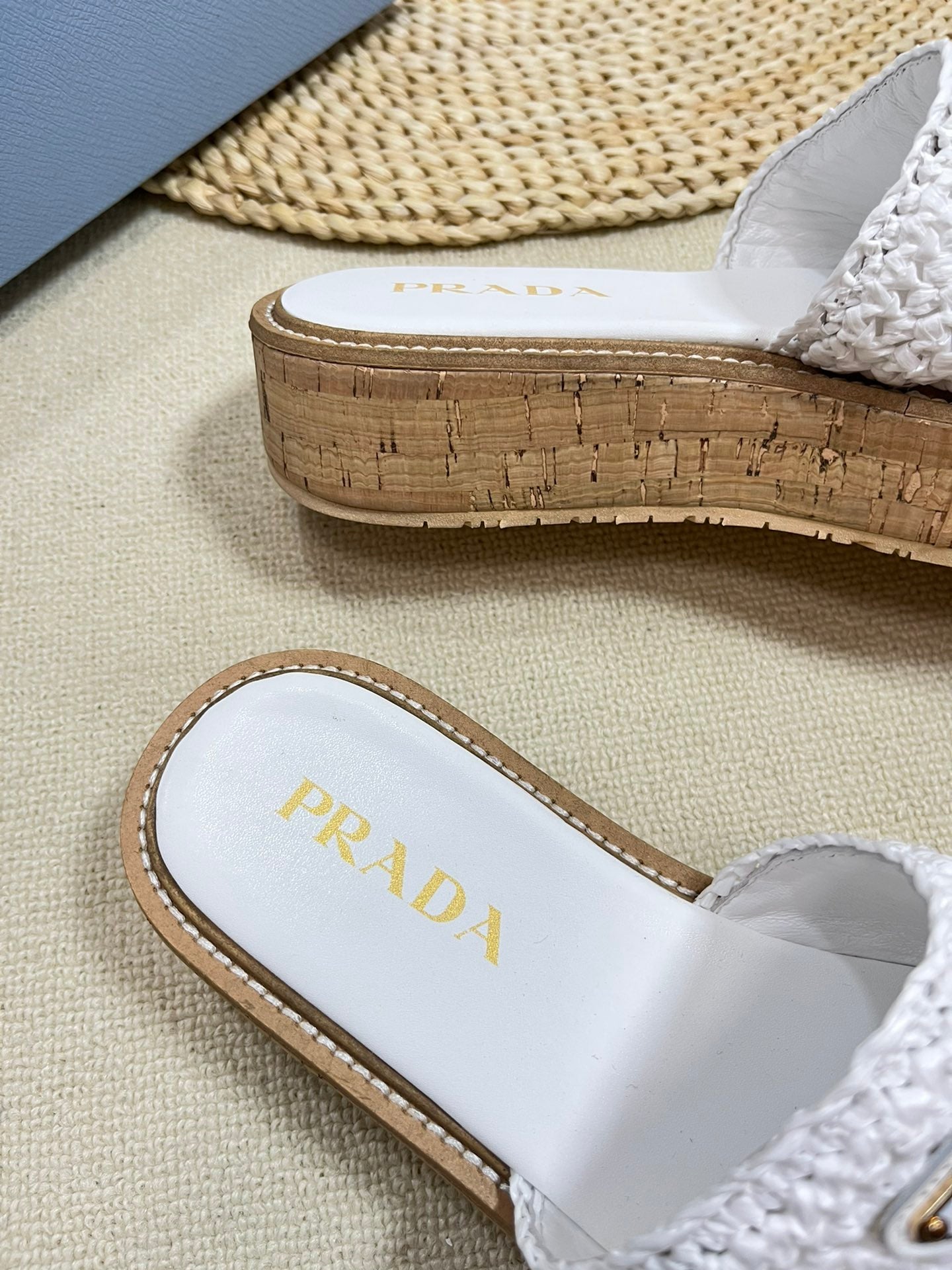 Crochet Flatform Slides 40 Lightweight Cork Sole White - 35