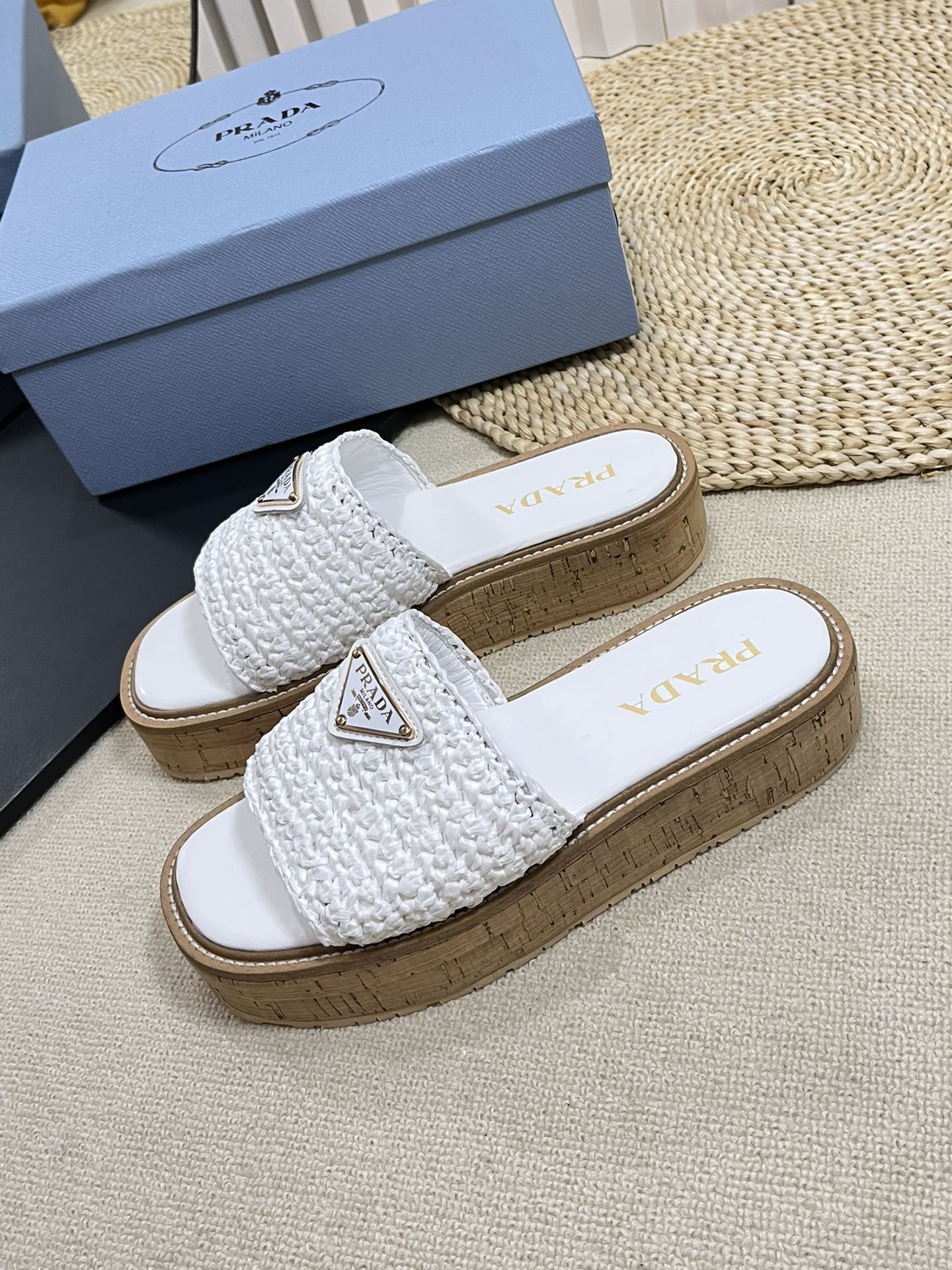Crochet Flatform Slides 40 Lightweight Cork Sole White - 35